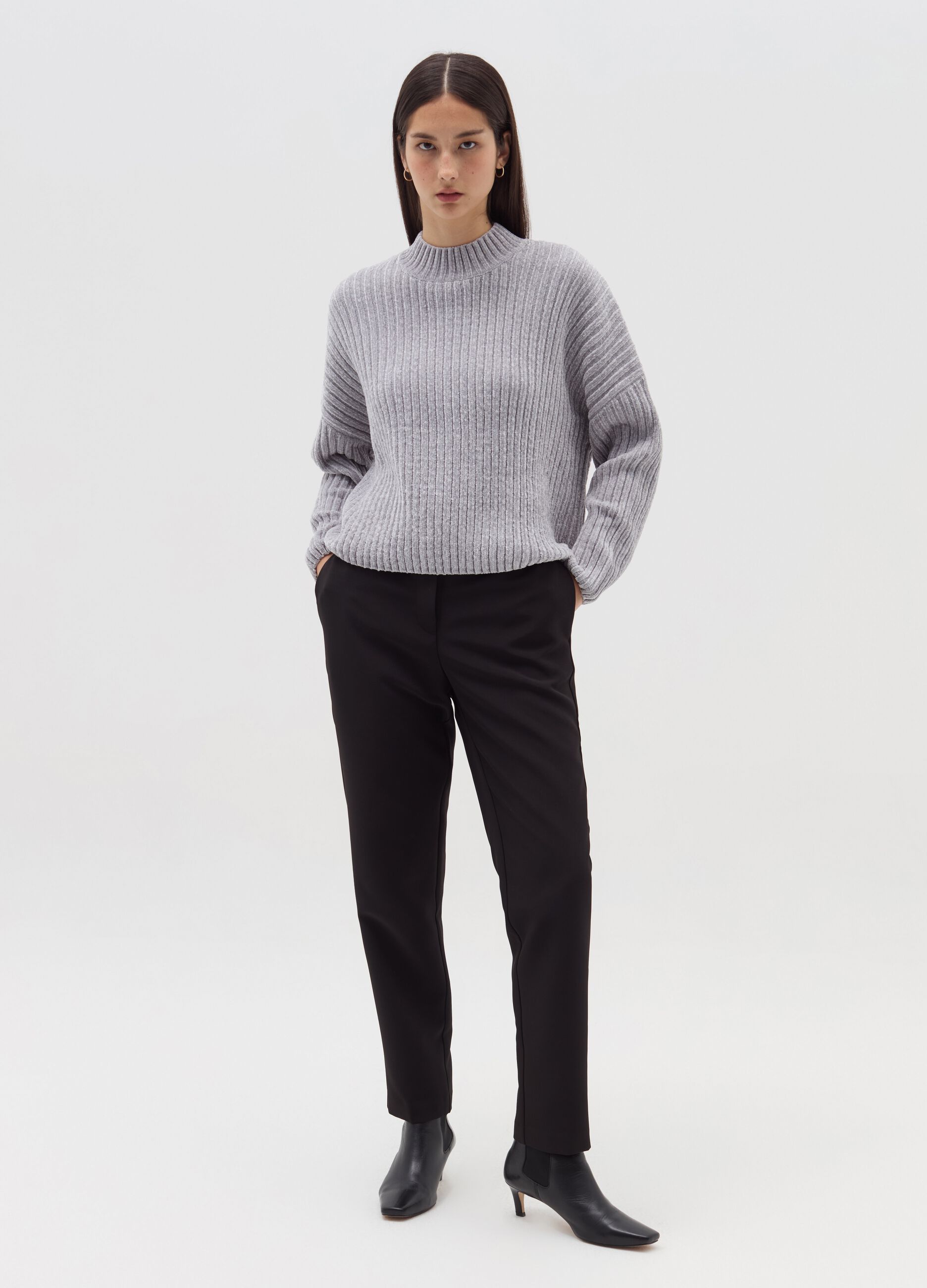 Chenille pullover with mock neck