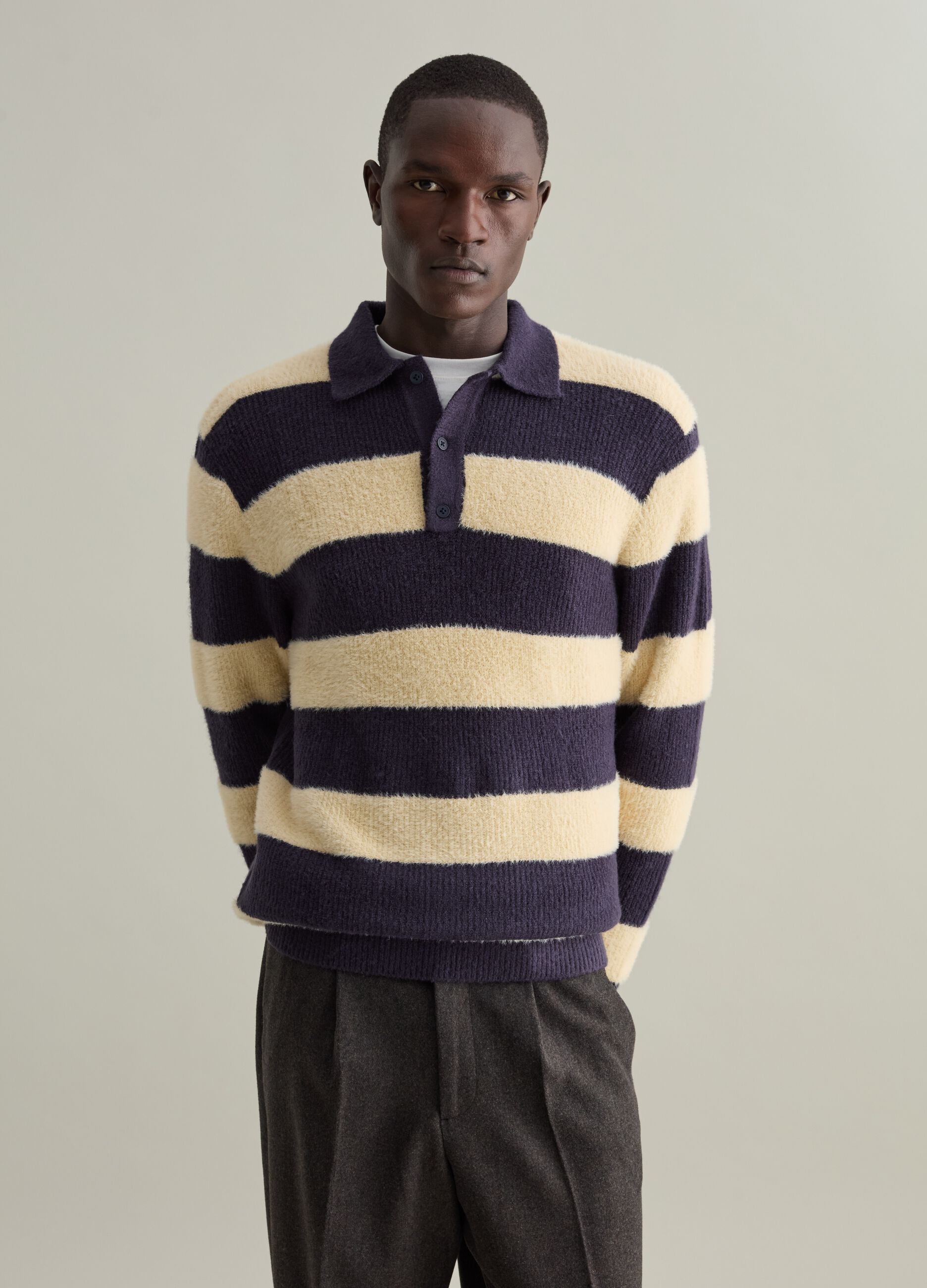 Striped pullover with polo neckline