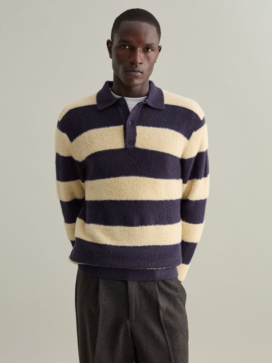 Striped pullover with polo neckline_0