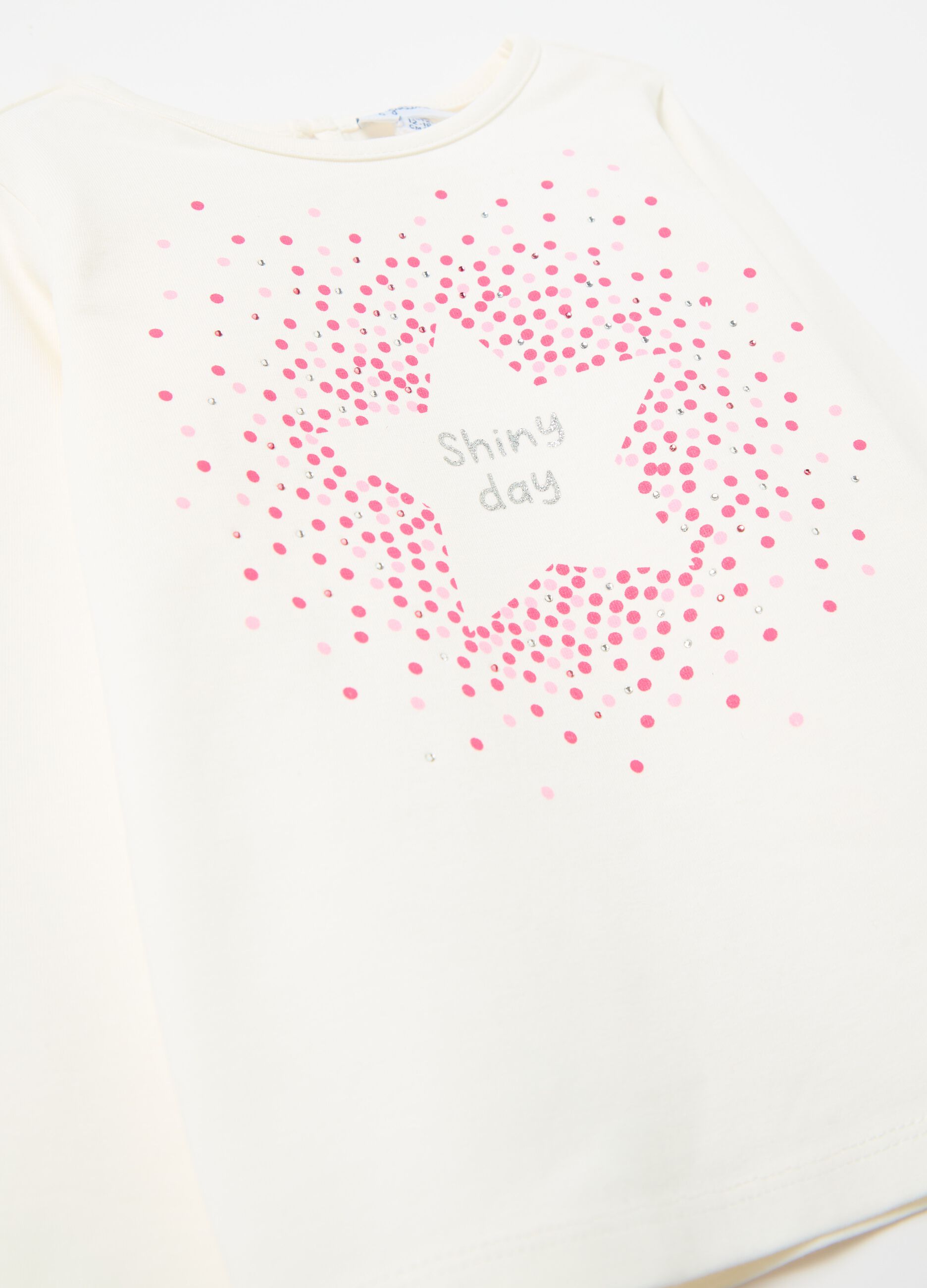 Long-sleeved T-shirt with diamantés and print