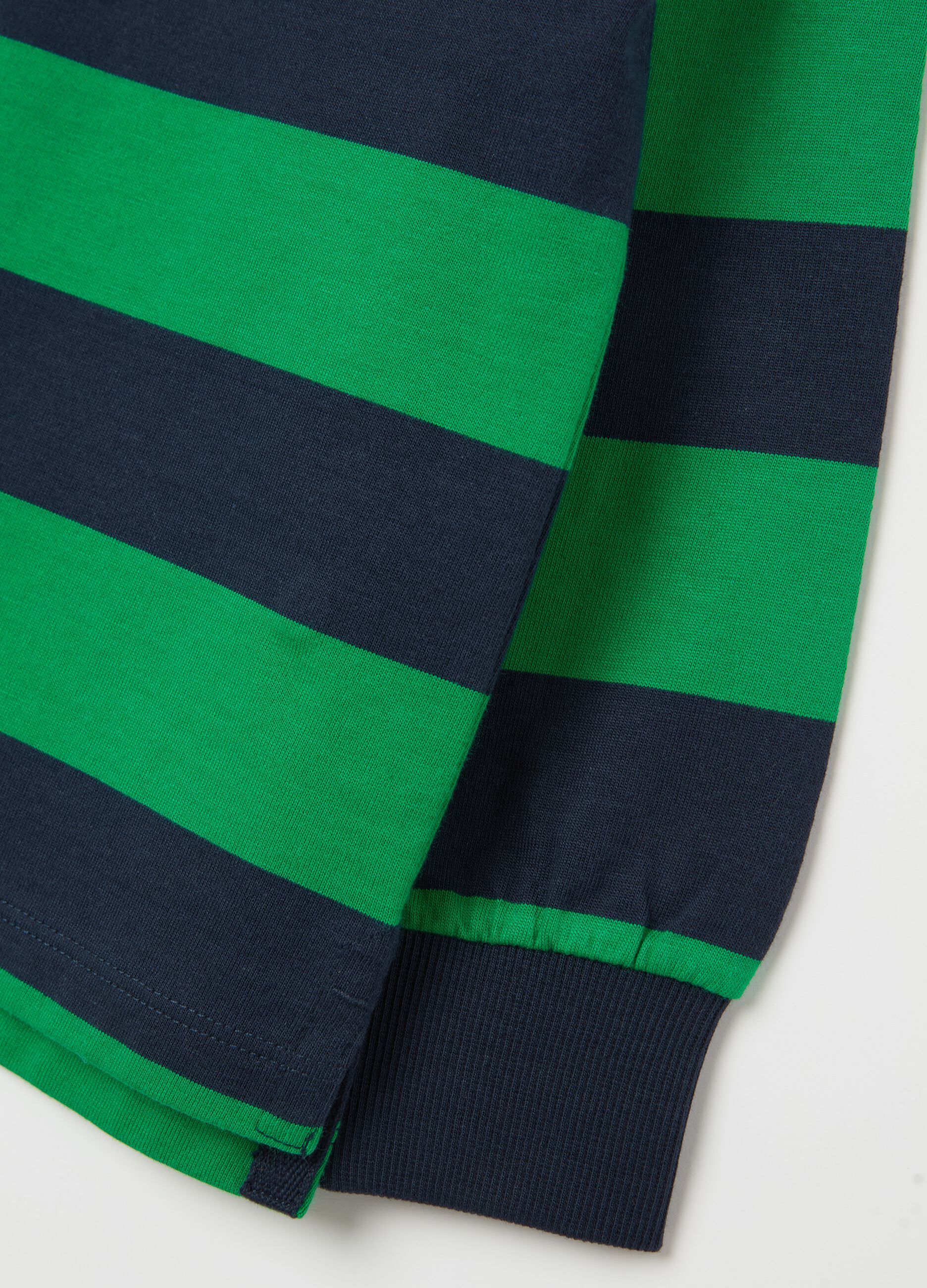 Polo shirt with long striped sleeves and bouclé patch