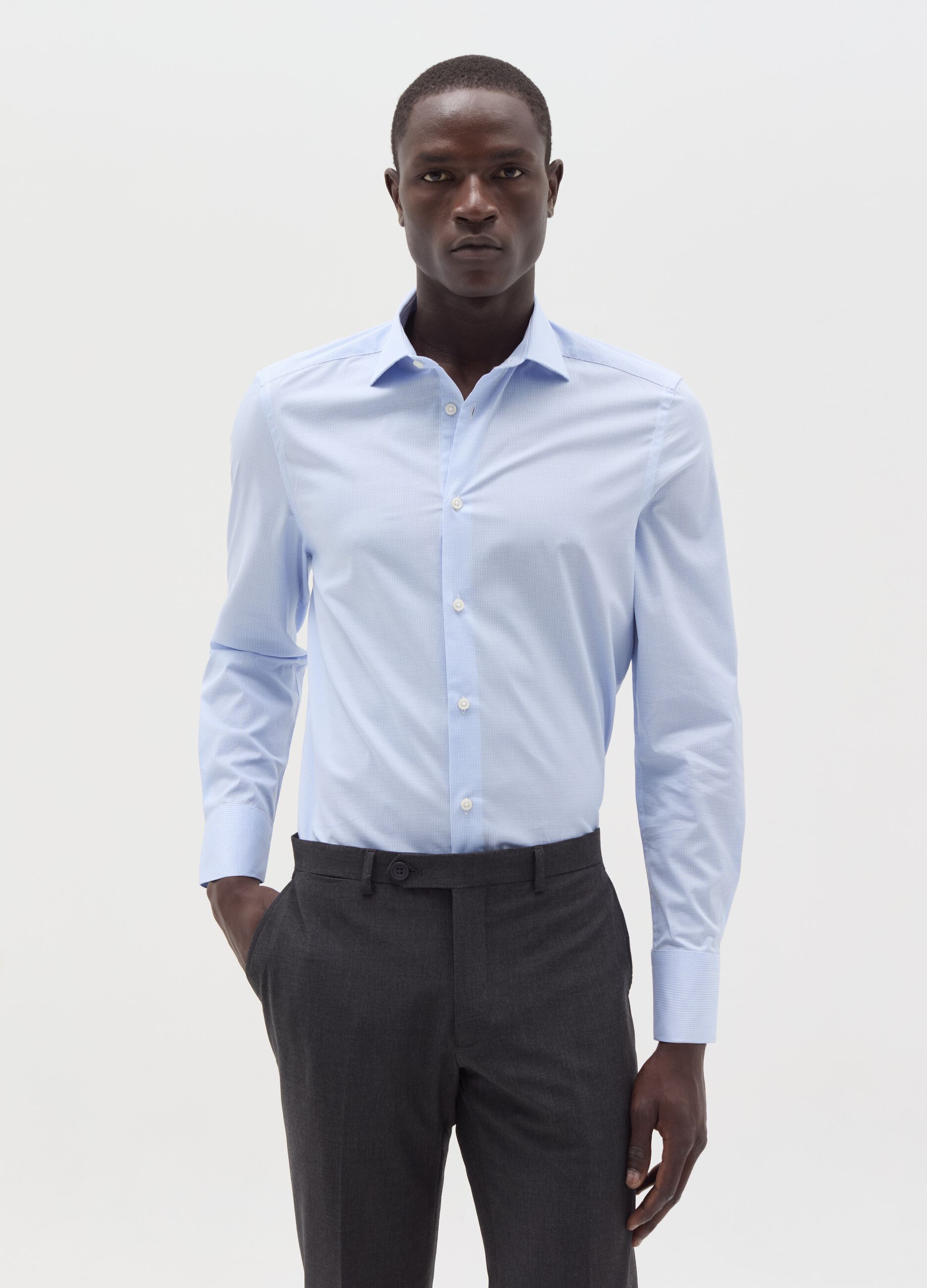 Slim-fit shirt with micro waffle weave