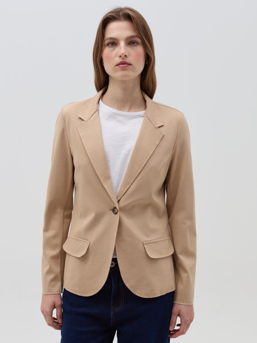 Solid colour single-breasted blazer_1