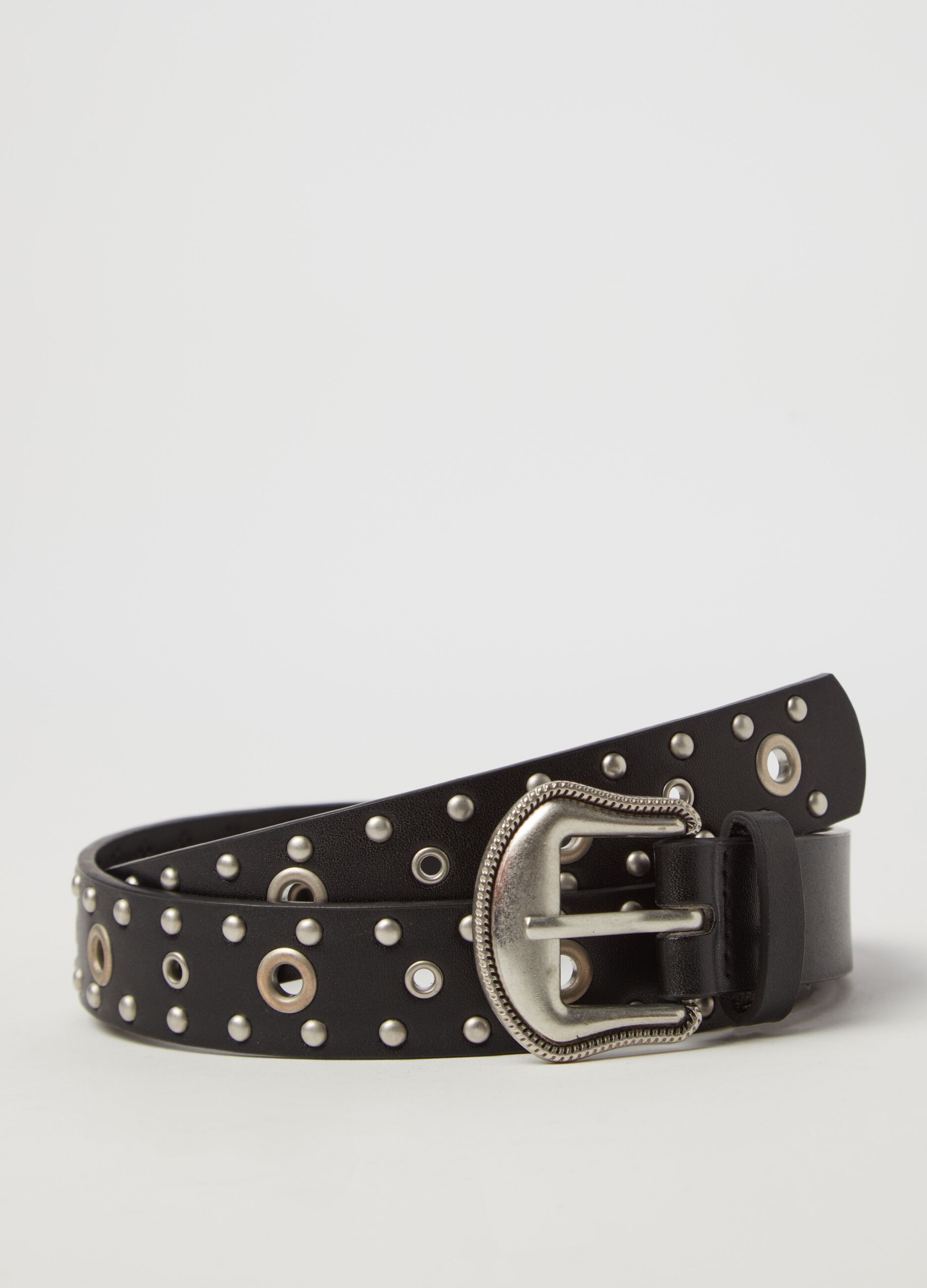 Belt with studs and metal eyelets