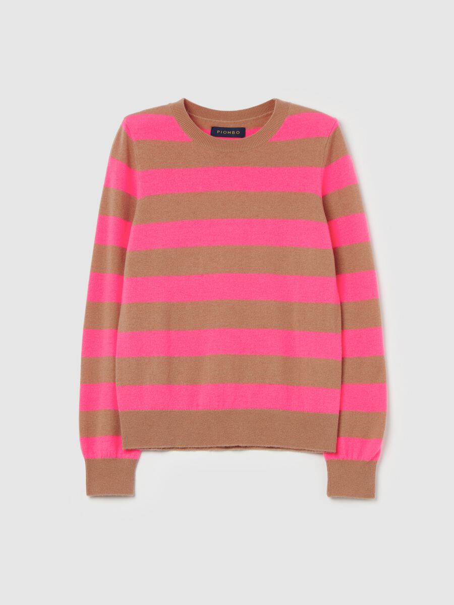 Pullover with round neck in striped wool_4