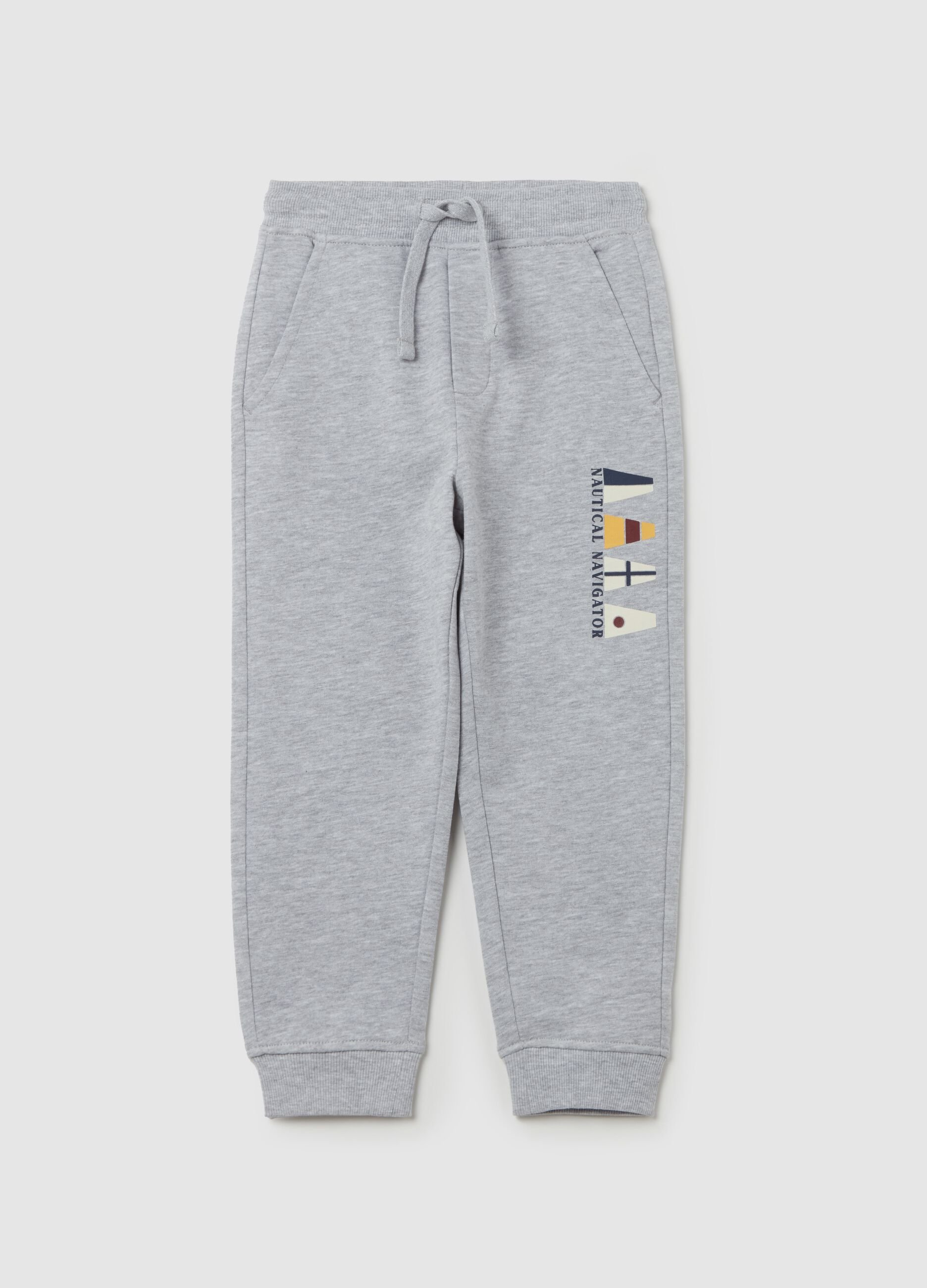 Fleece joggers with drawstring and print