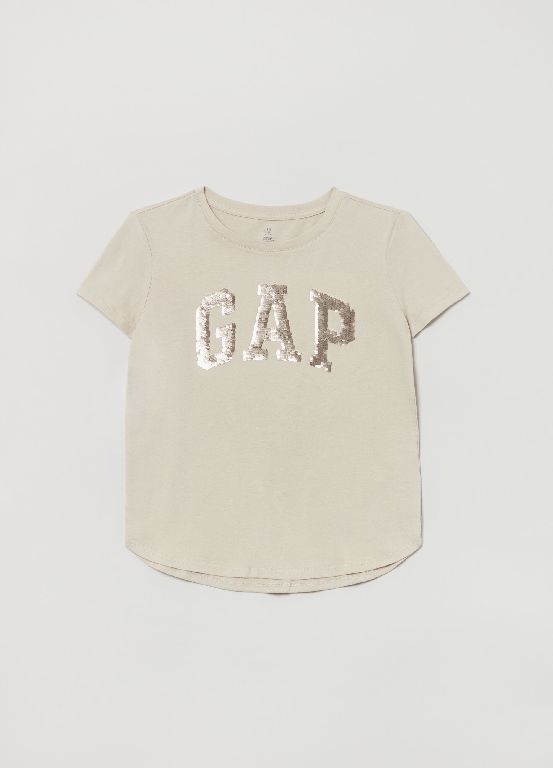 T-shirt with reversible sequin logo