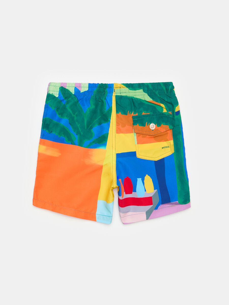 Swimming trunks with drawstring and landscape print_3
