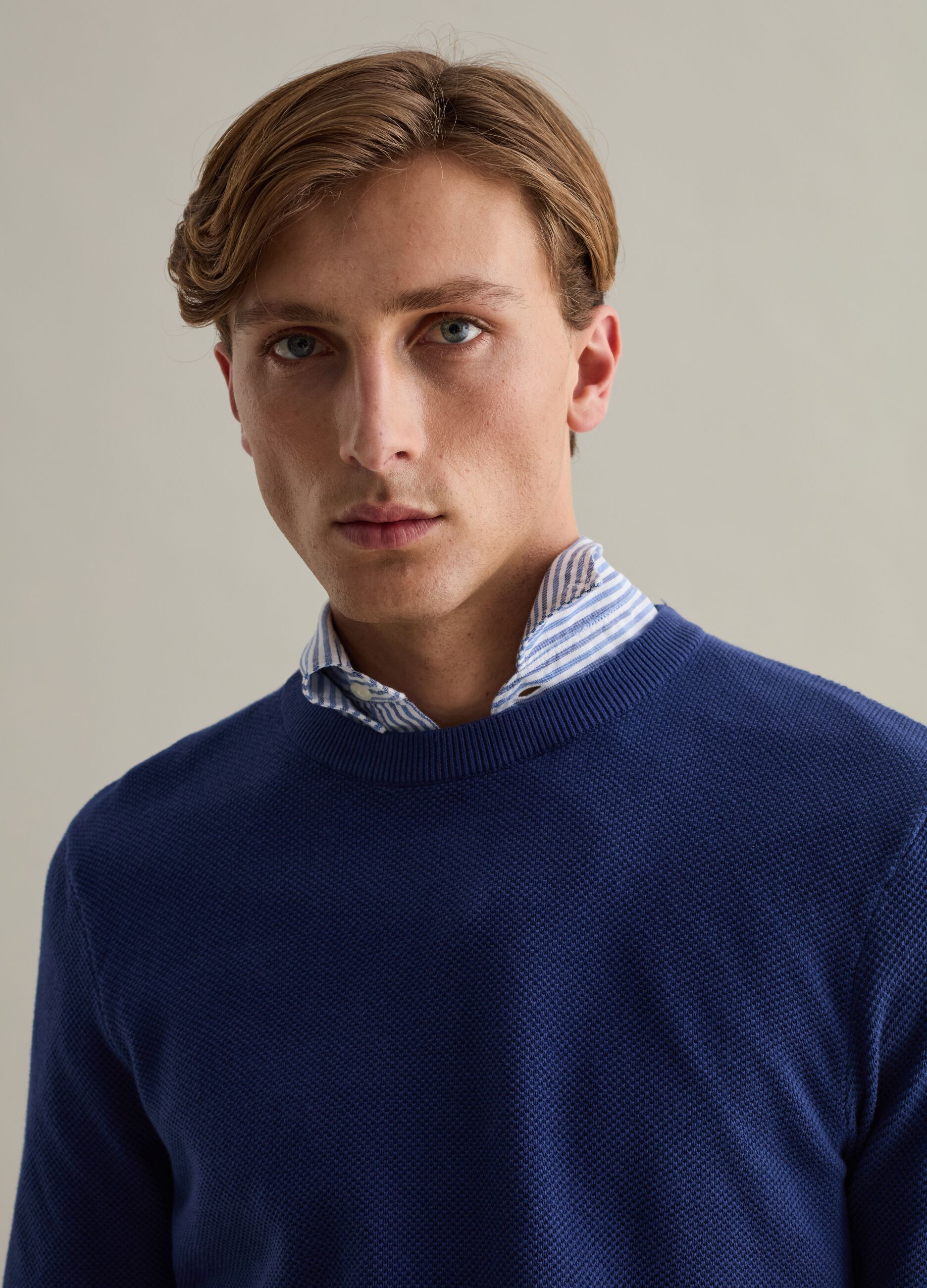 Piquet pullover with round neck