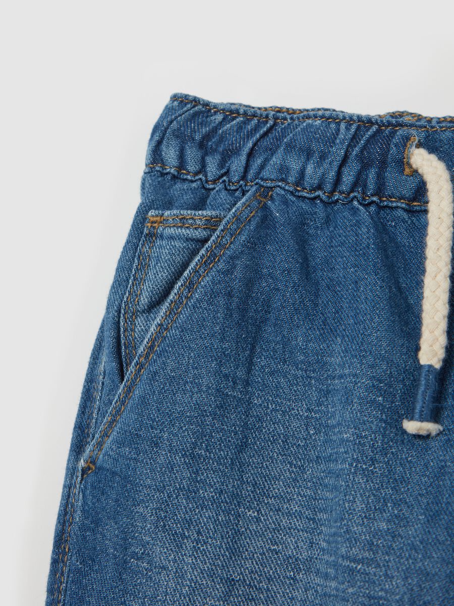 Cotton and linen jeans with drawstring_3