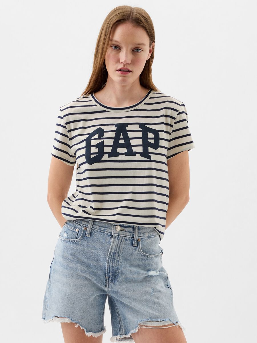 Striped T-shirt with logo print_1