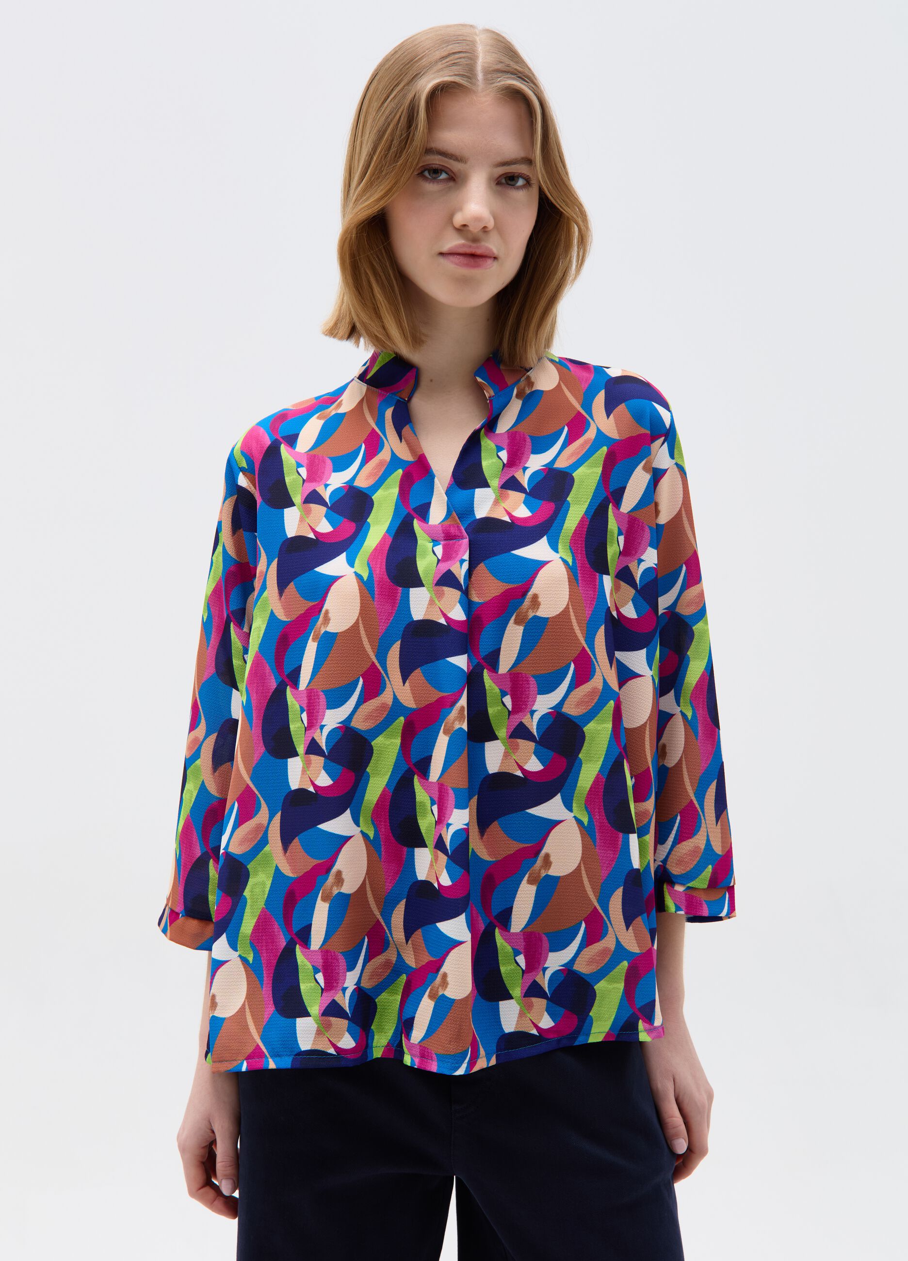 Blouse with multicoloured print