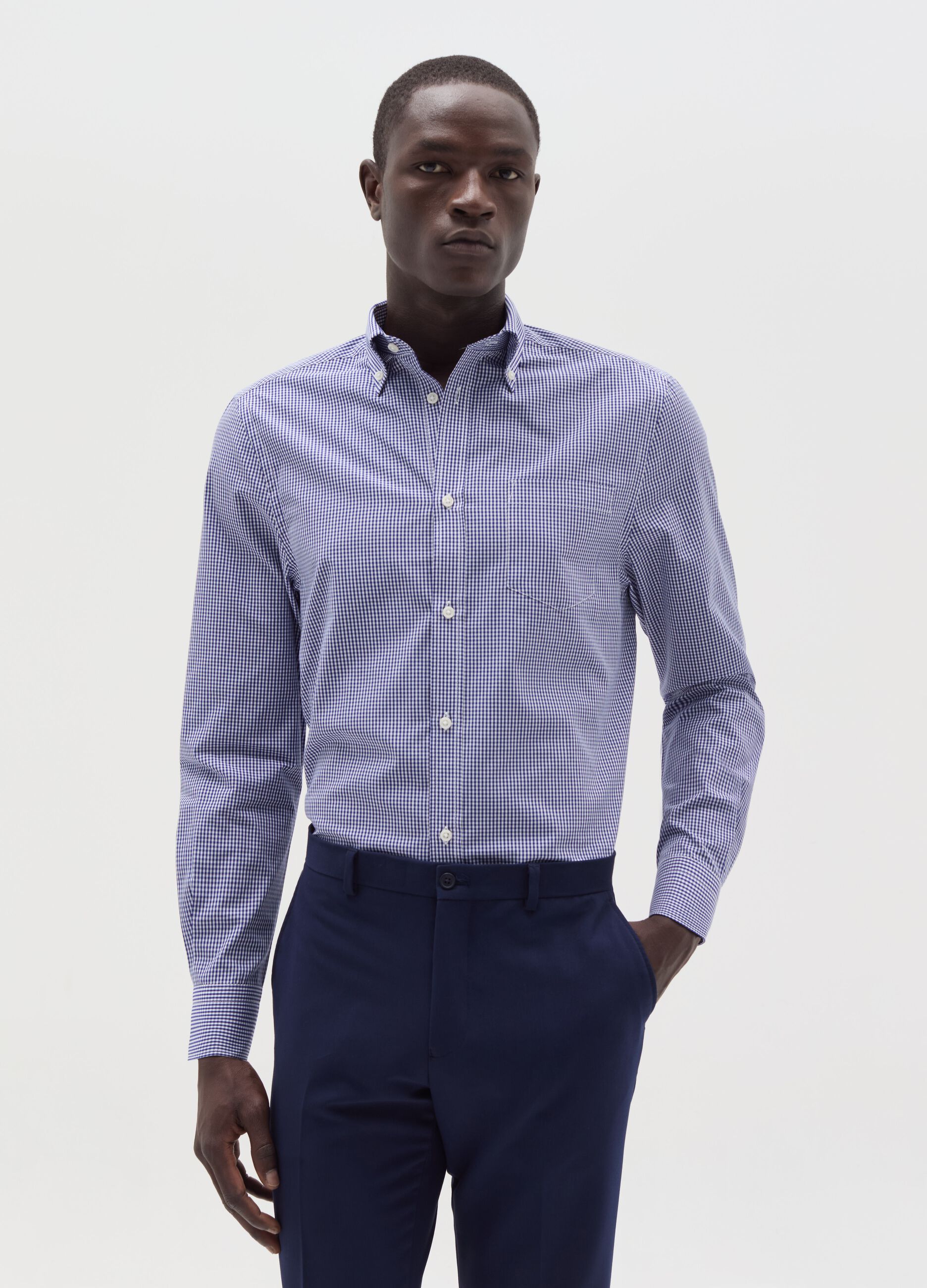 Regular-fit shirt with micro check pattern