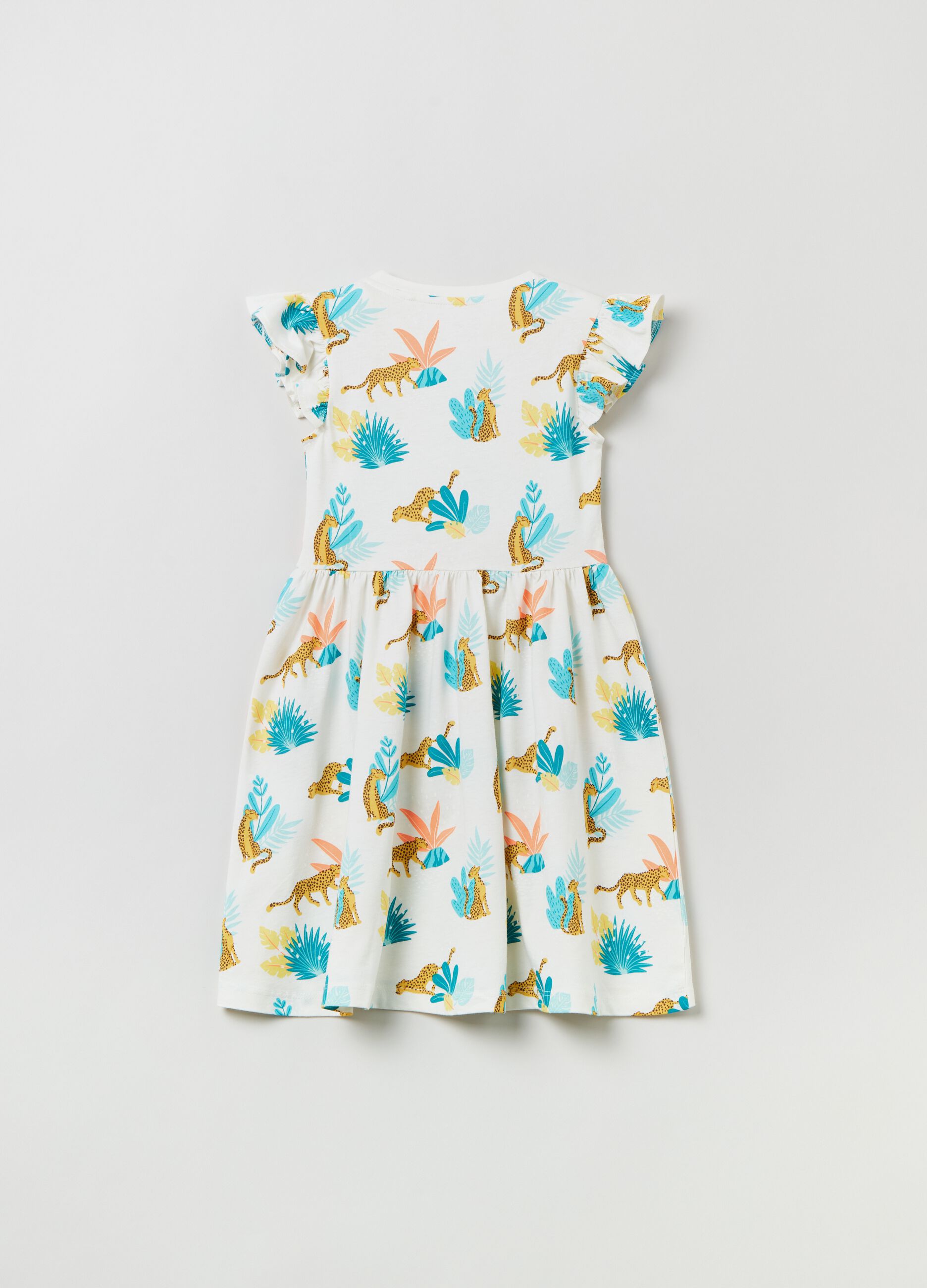 Dress with all-over print and frills