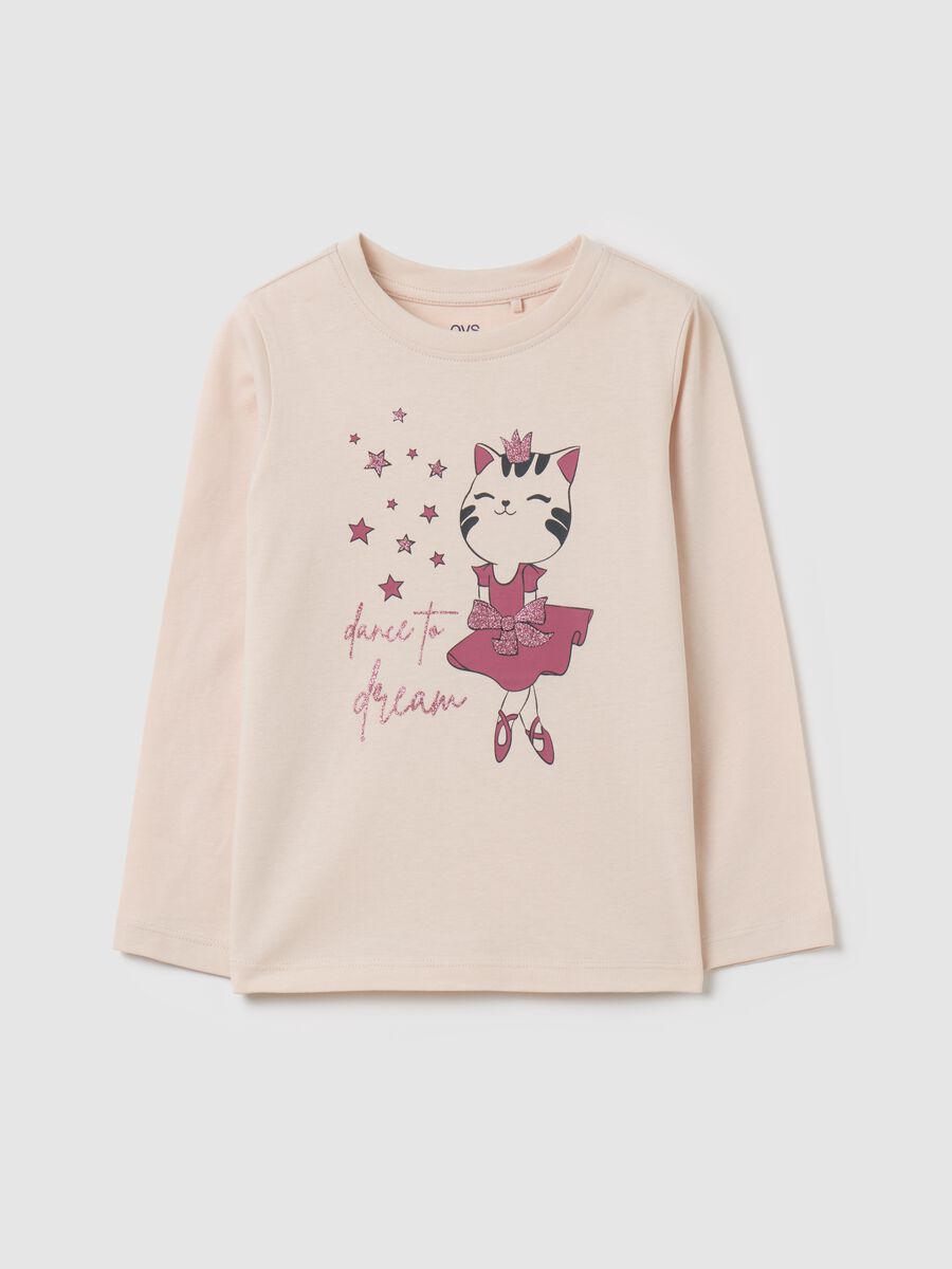 T-shirt with glitter print and long sleeves_0