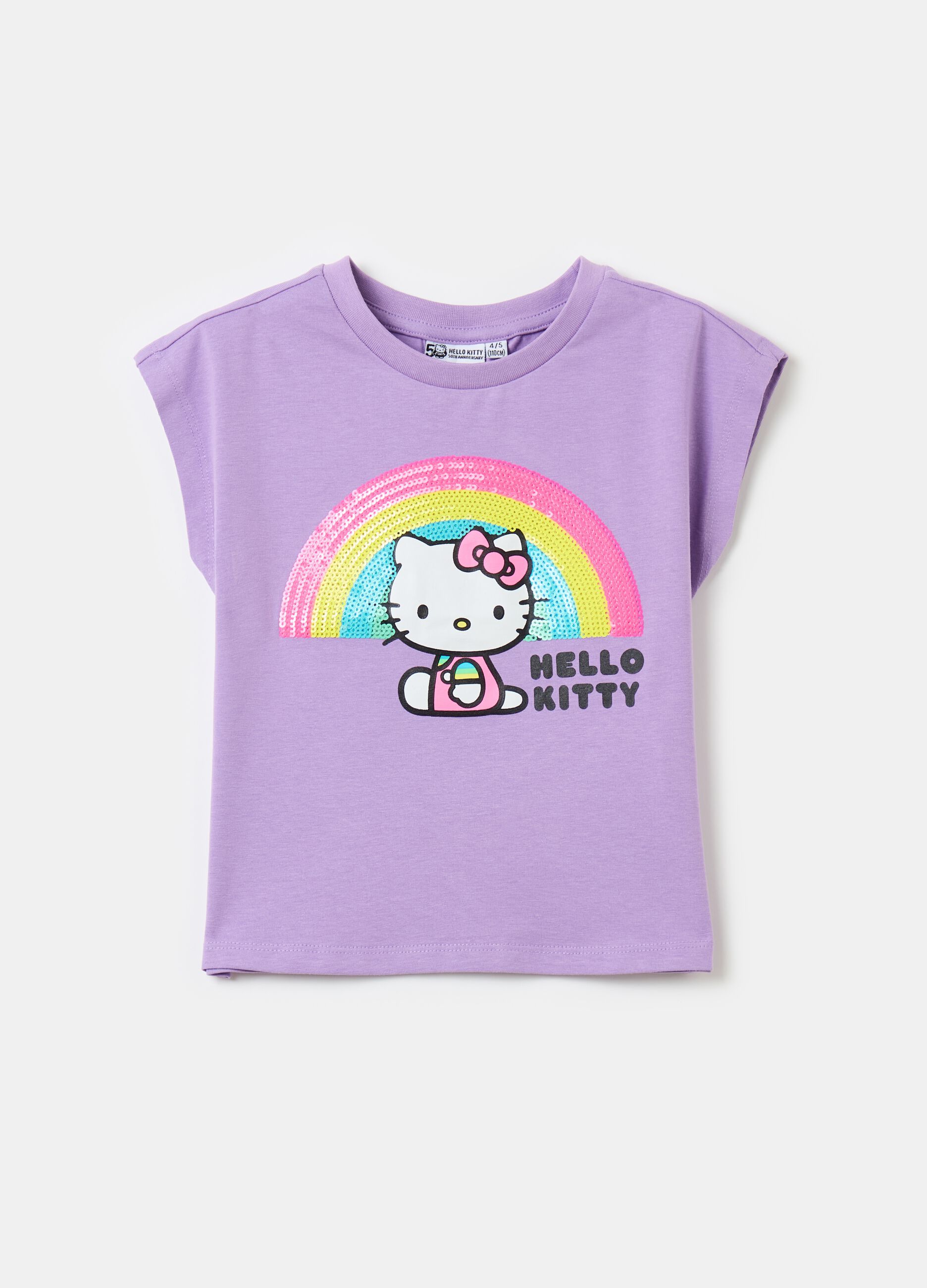 T-shirt stampa Hello Kitty con arcobaleno