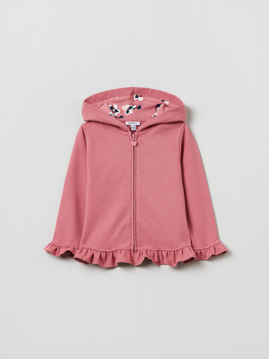 Full-zip hoodie with hood and ruffles_0