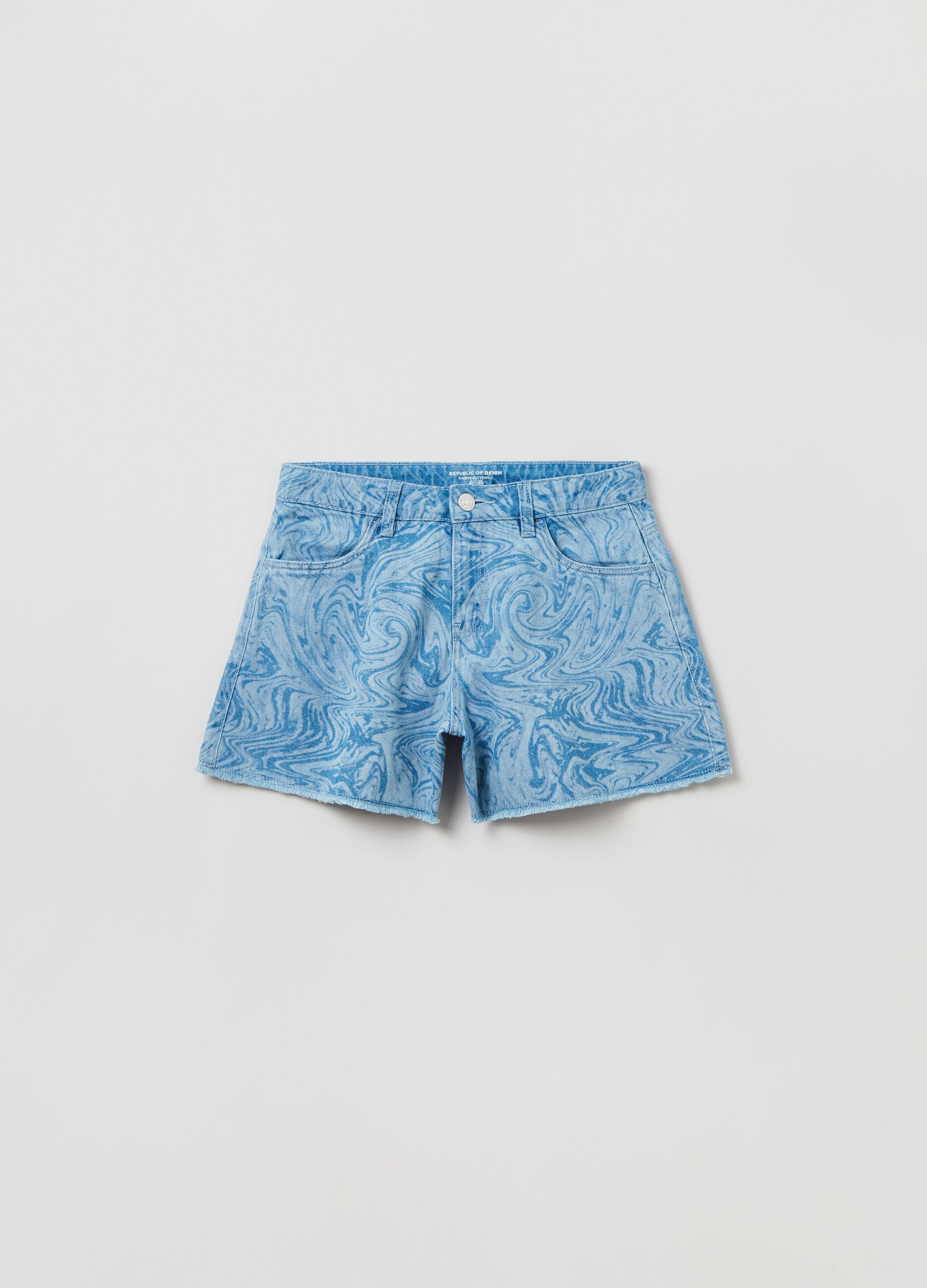 Denim shorts with all-over print