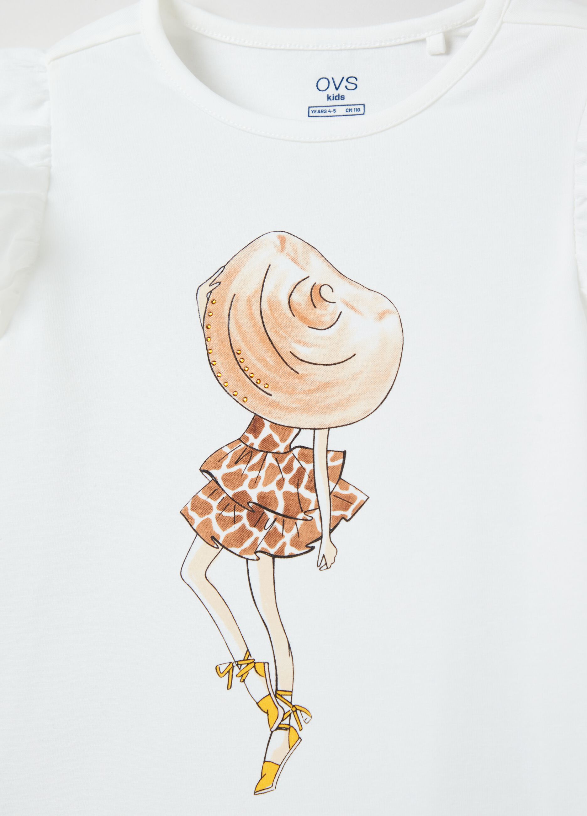 T-shirt with flounce and print