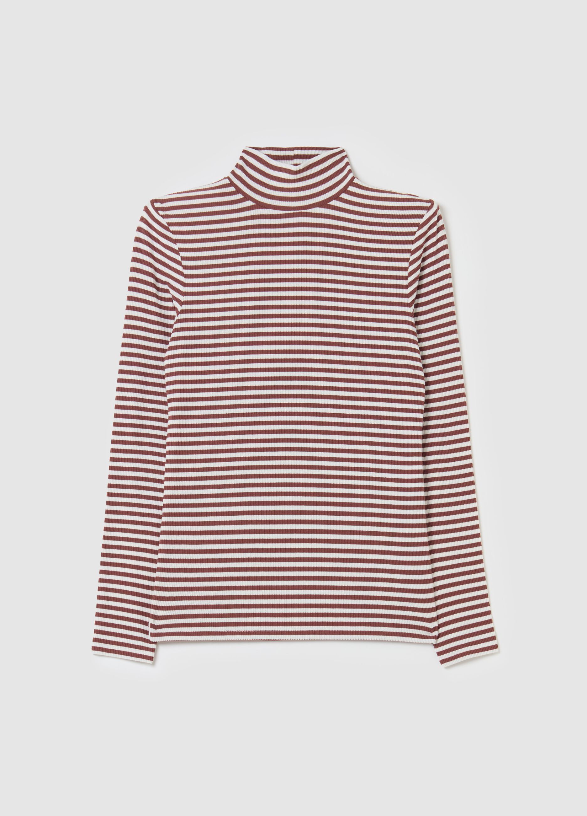 Striped T-shirt with mock neck