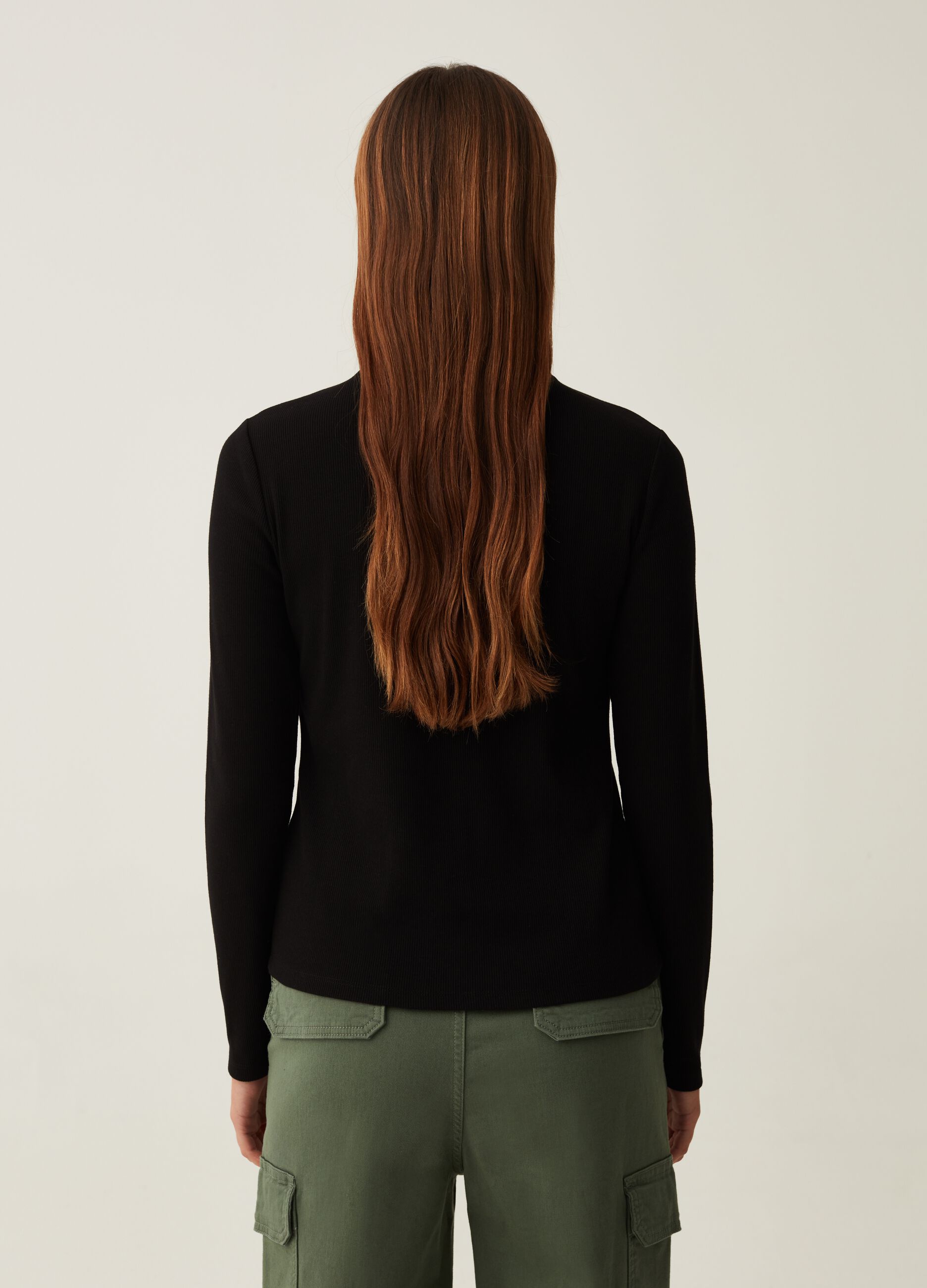 T-shirt with mock neck and cut-out detail