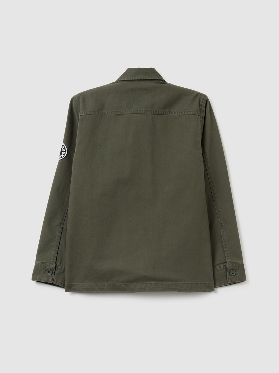 Cotton twill shacket with patch_1