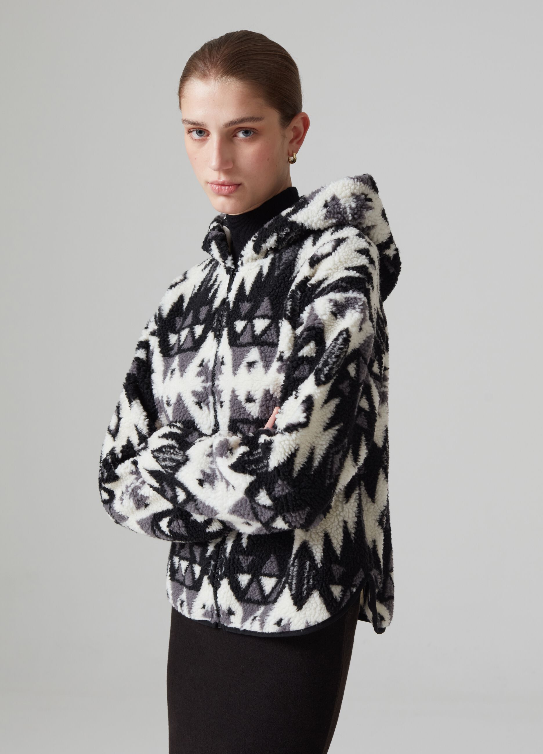 Sherpa full-zip sweatshirt with ikat pattern