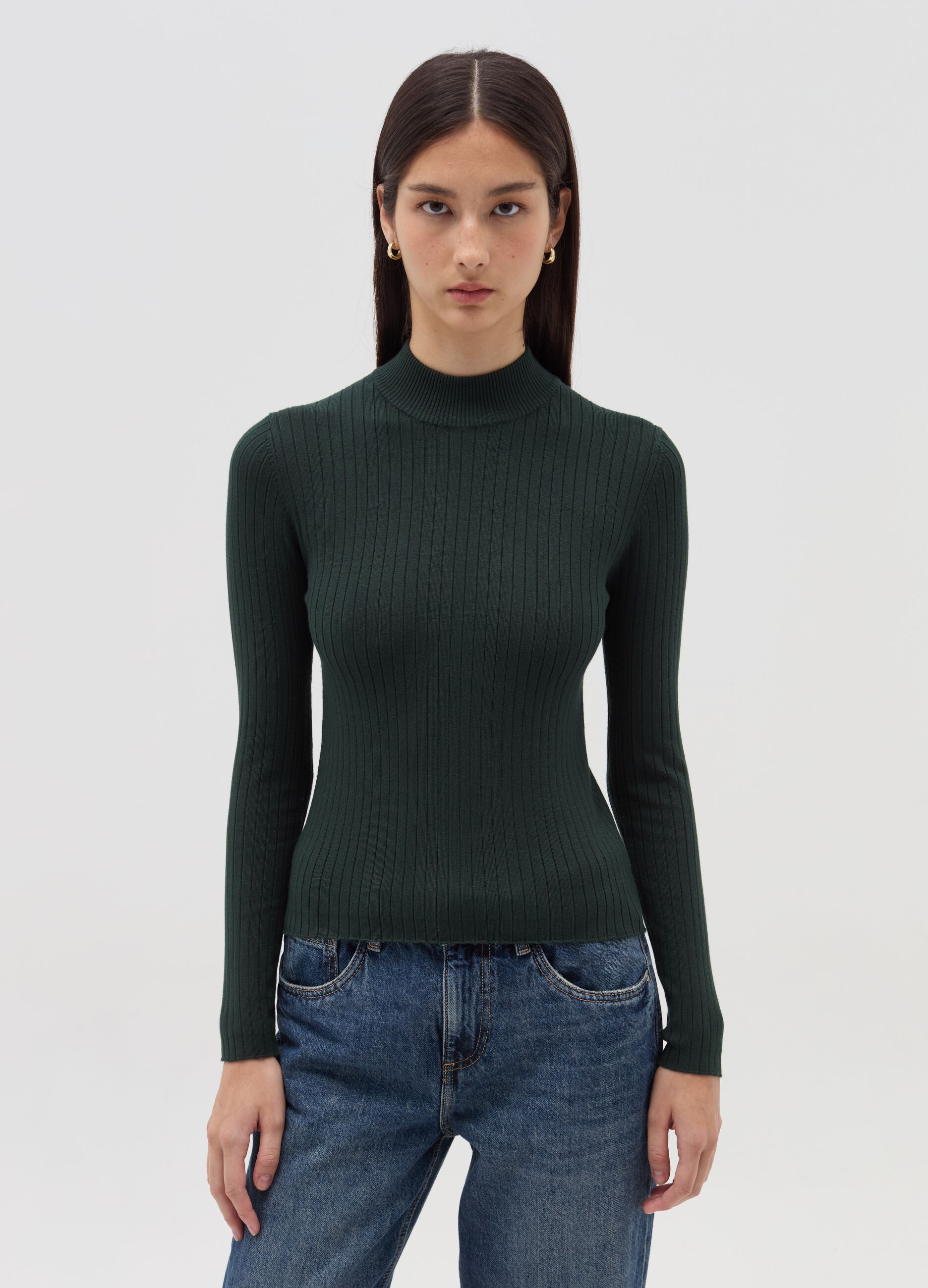 Maglia a coste piatte mock neck