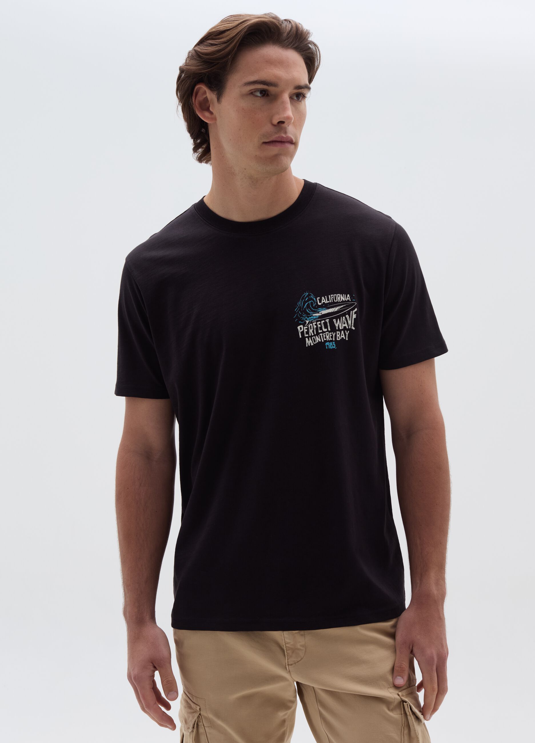 Cotton T-shirt with waves print