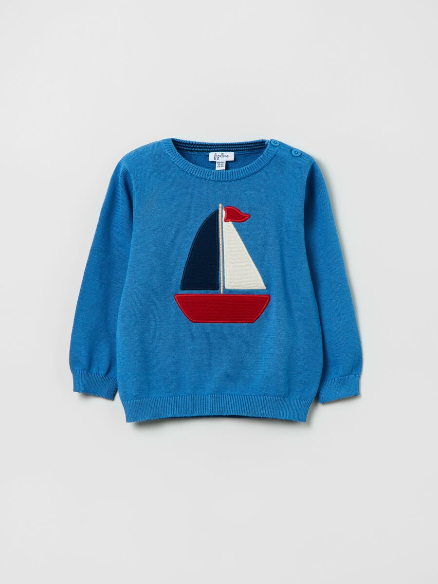 Pullover with embroidered sail boat_0