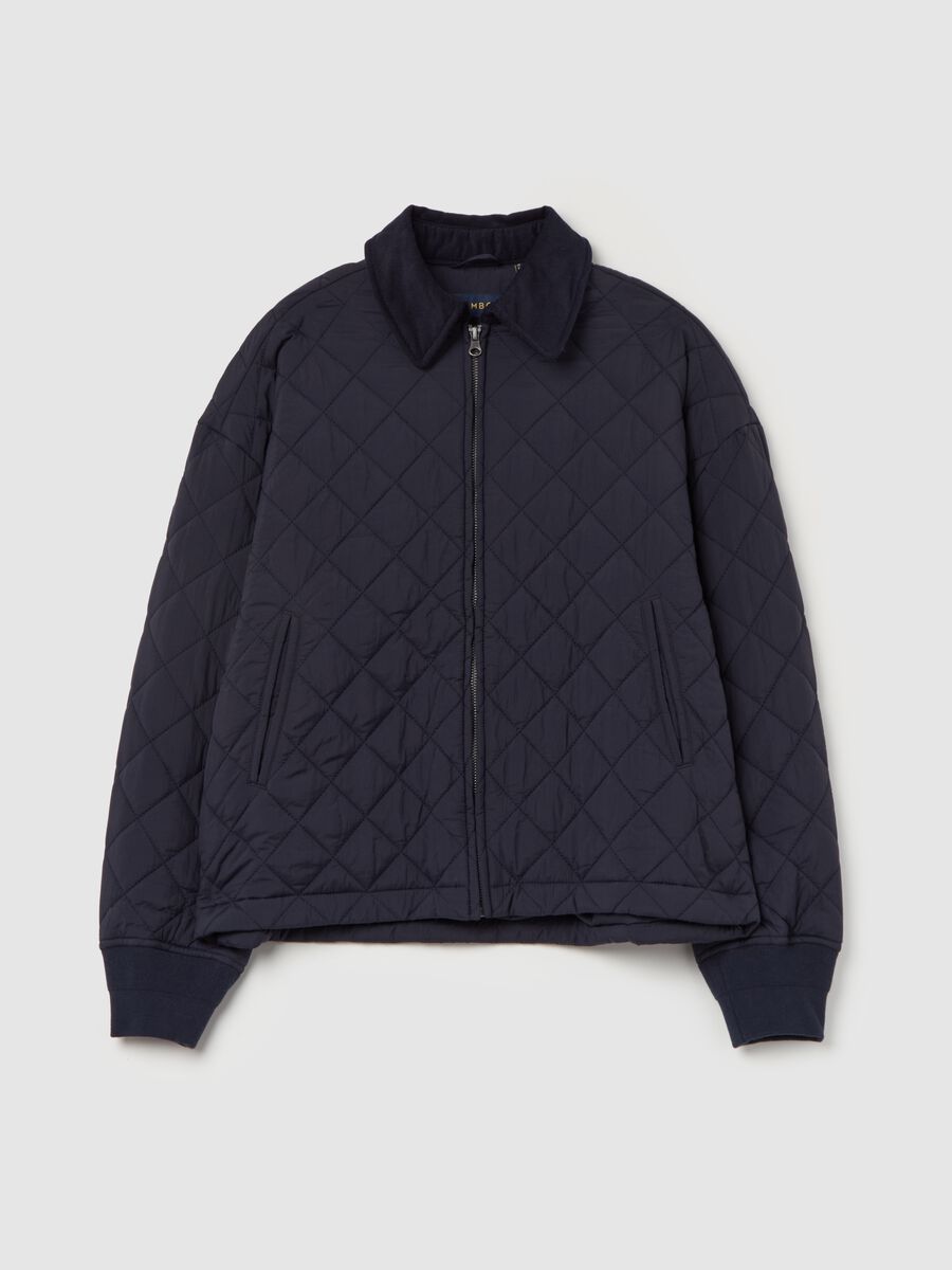 Short quilted jacket with collar in corduroy_4