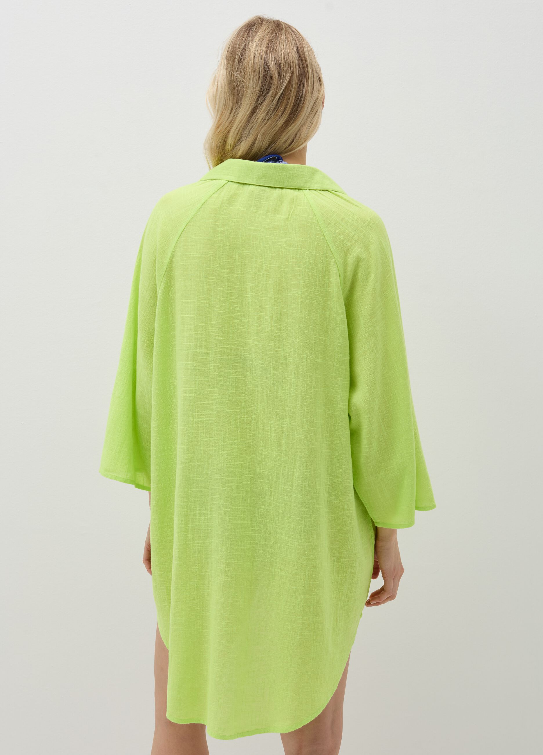 Long beach cover-up blouse with polo neck