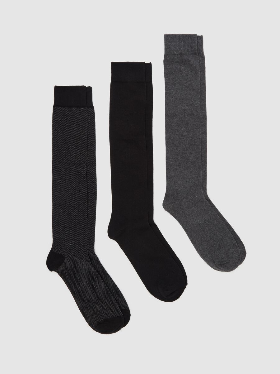 Three-pair pack long herringbone socks_0