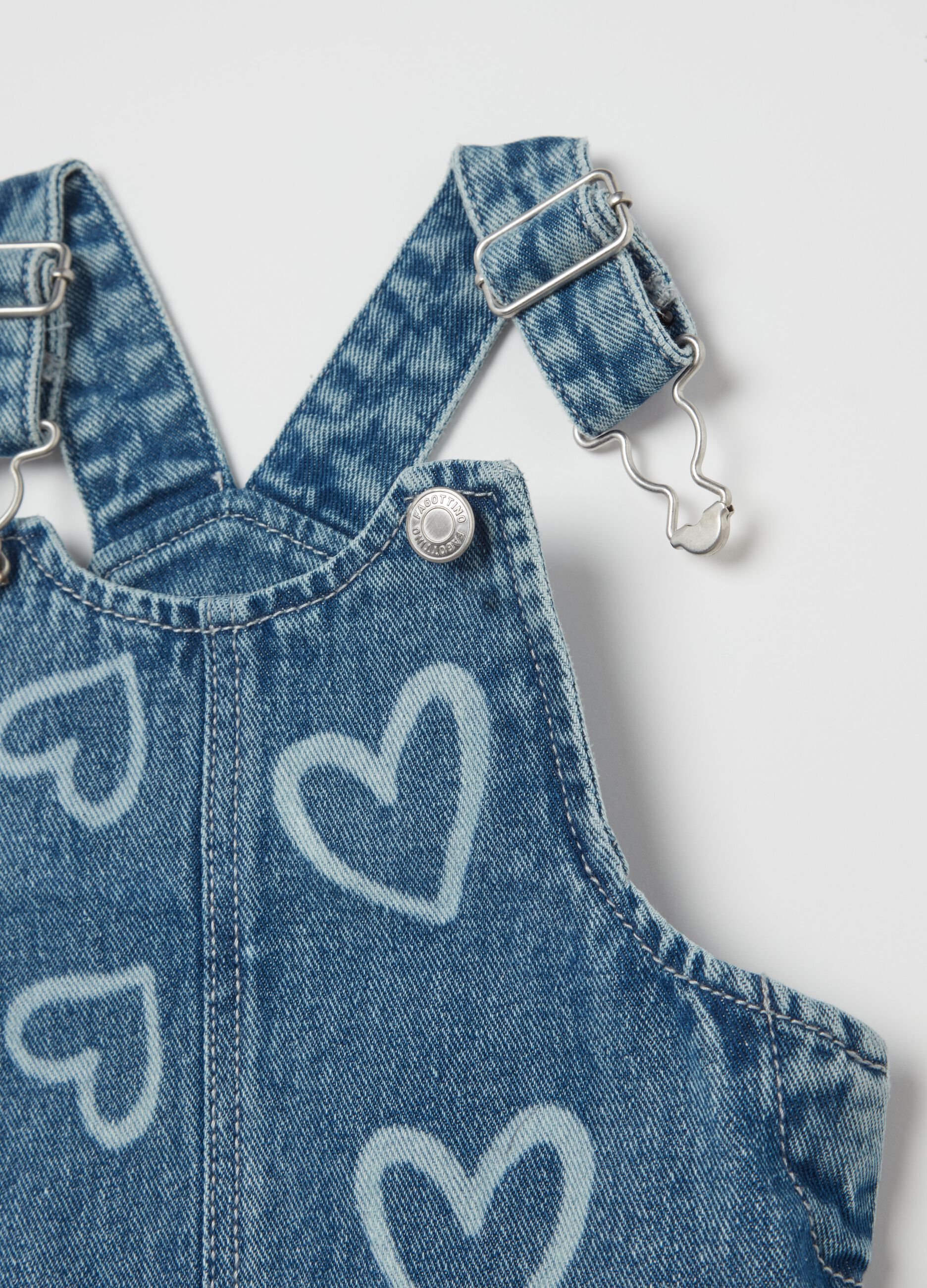 Denim pinafore with hearts print