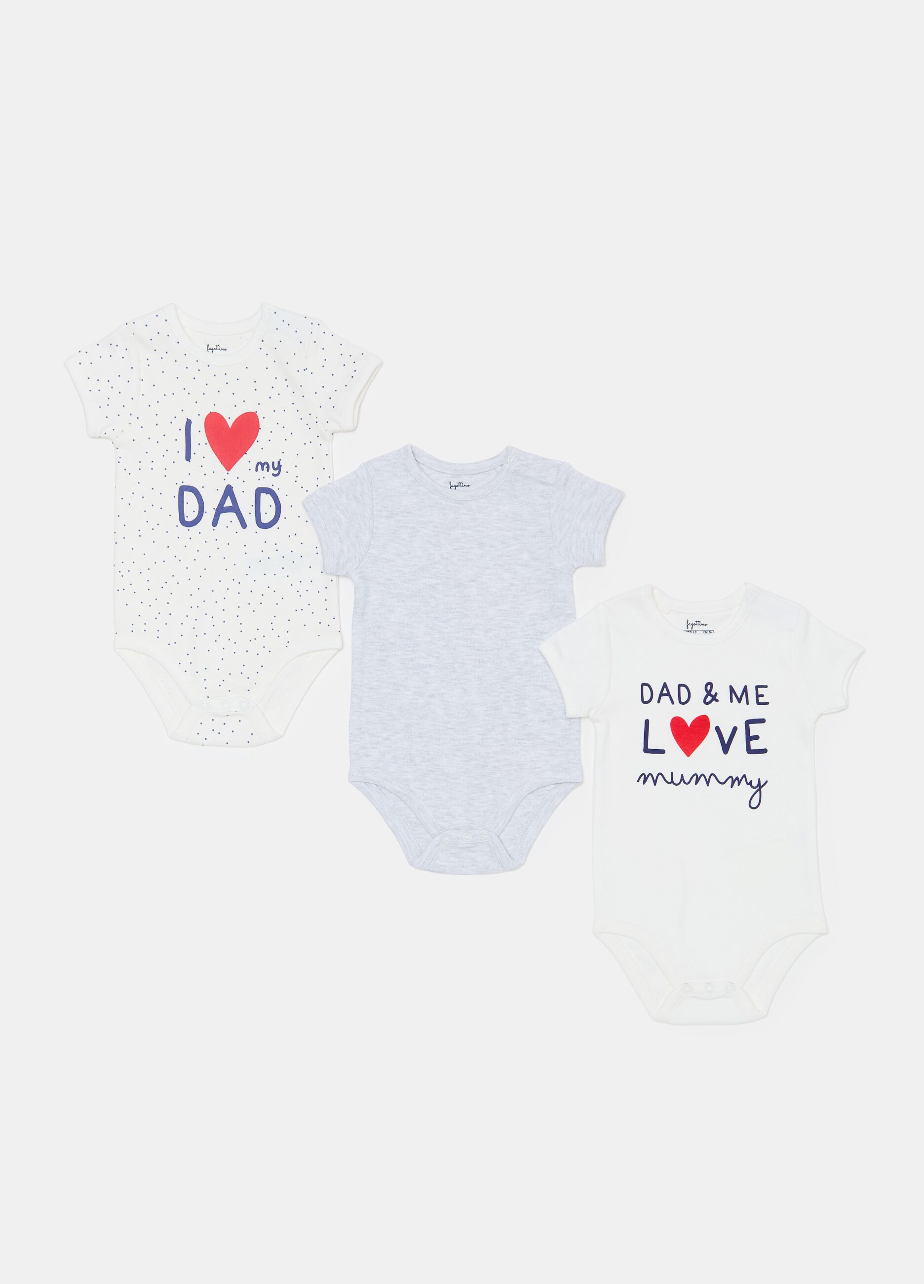 Three-pack I Love Mum and I Love Dad bodysuits