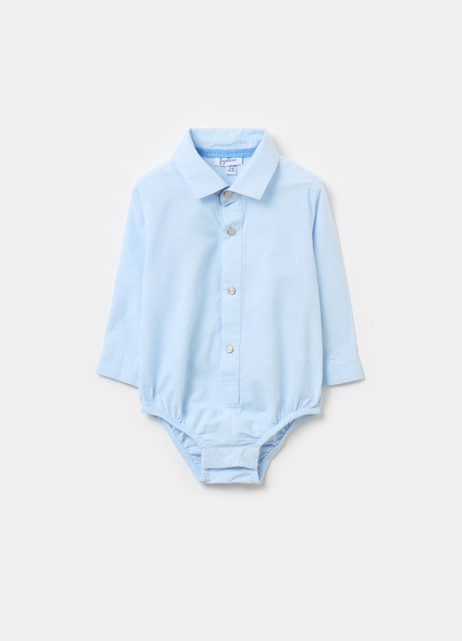 Shirt bodysuit in cotton with striped weave