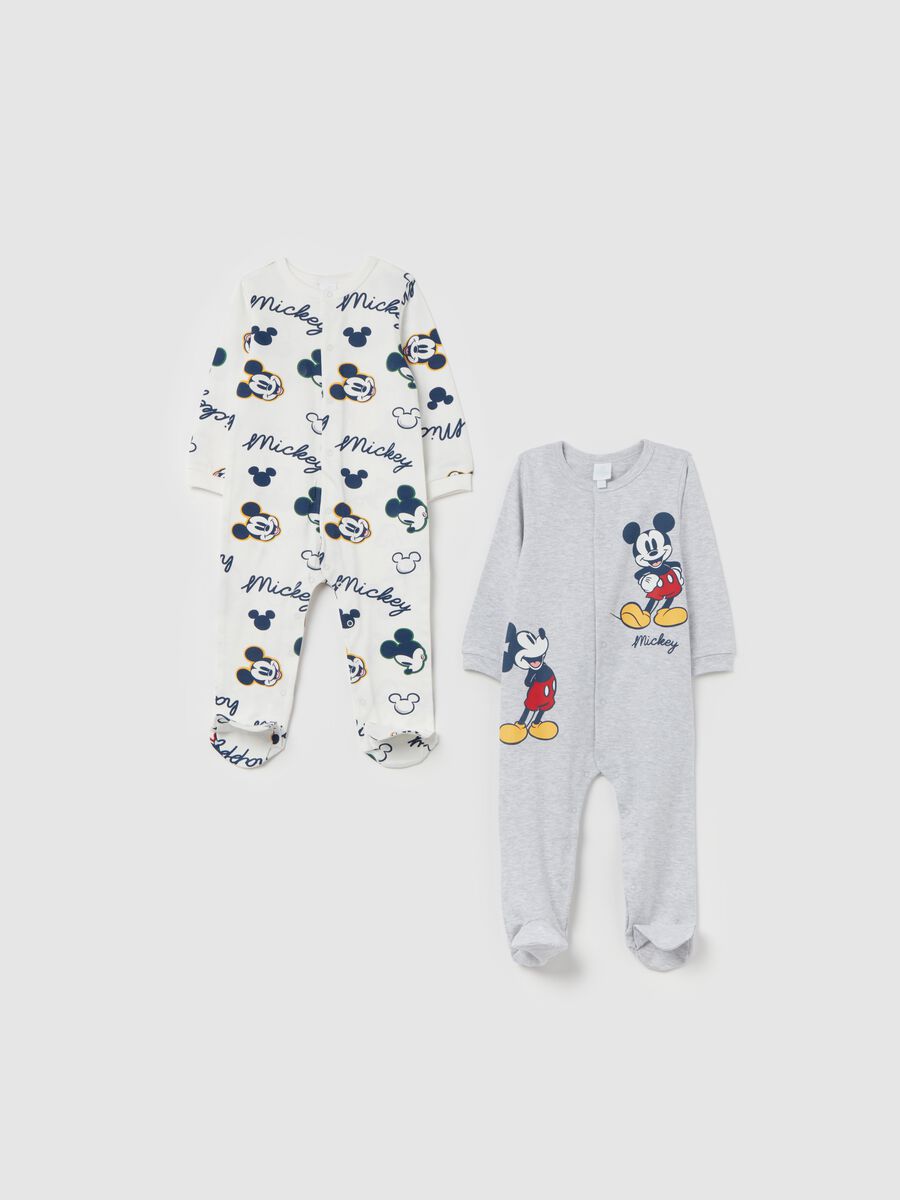 Two-pack onesies with feet and Mickey Mouse print_0