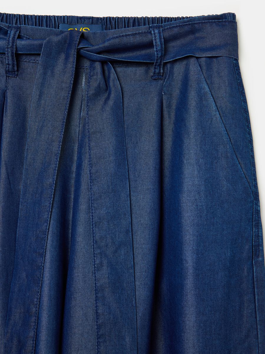 Pantalone fluido effetto denim con cintura_5