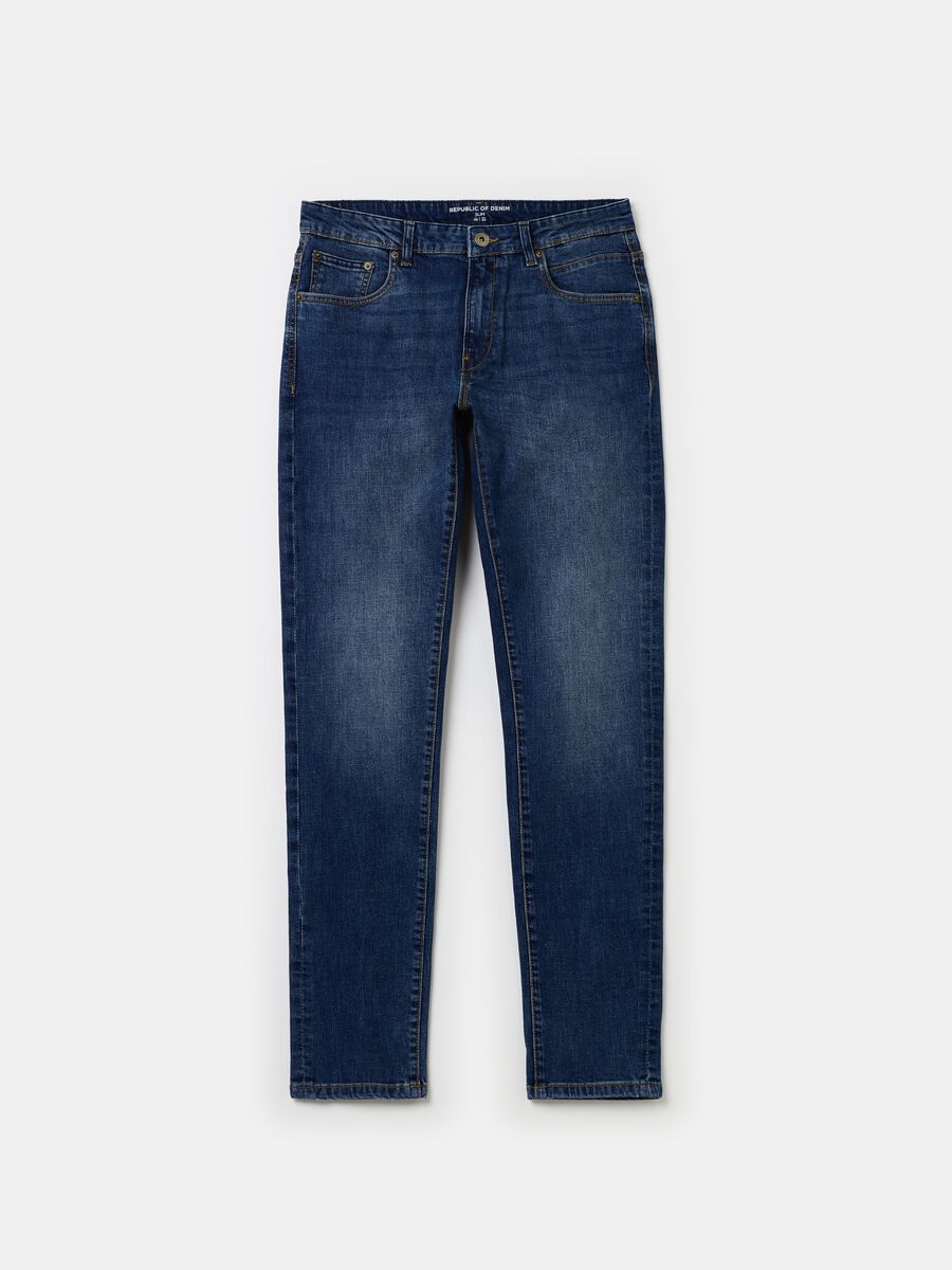 Slim-fit cross-hatch cotton jeans_4