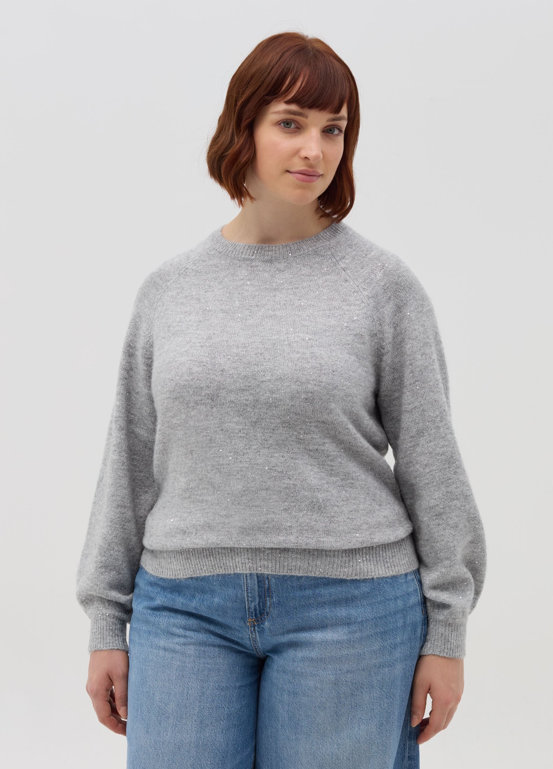 Curvy lurex pullover with raglan sleeves