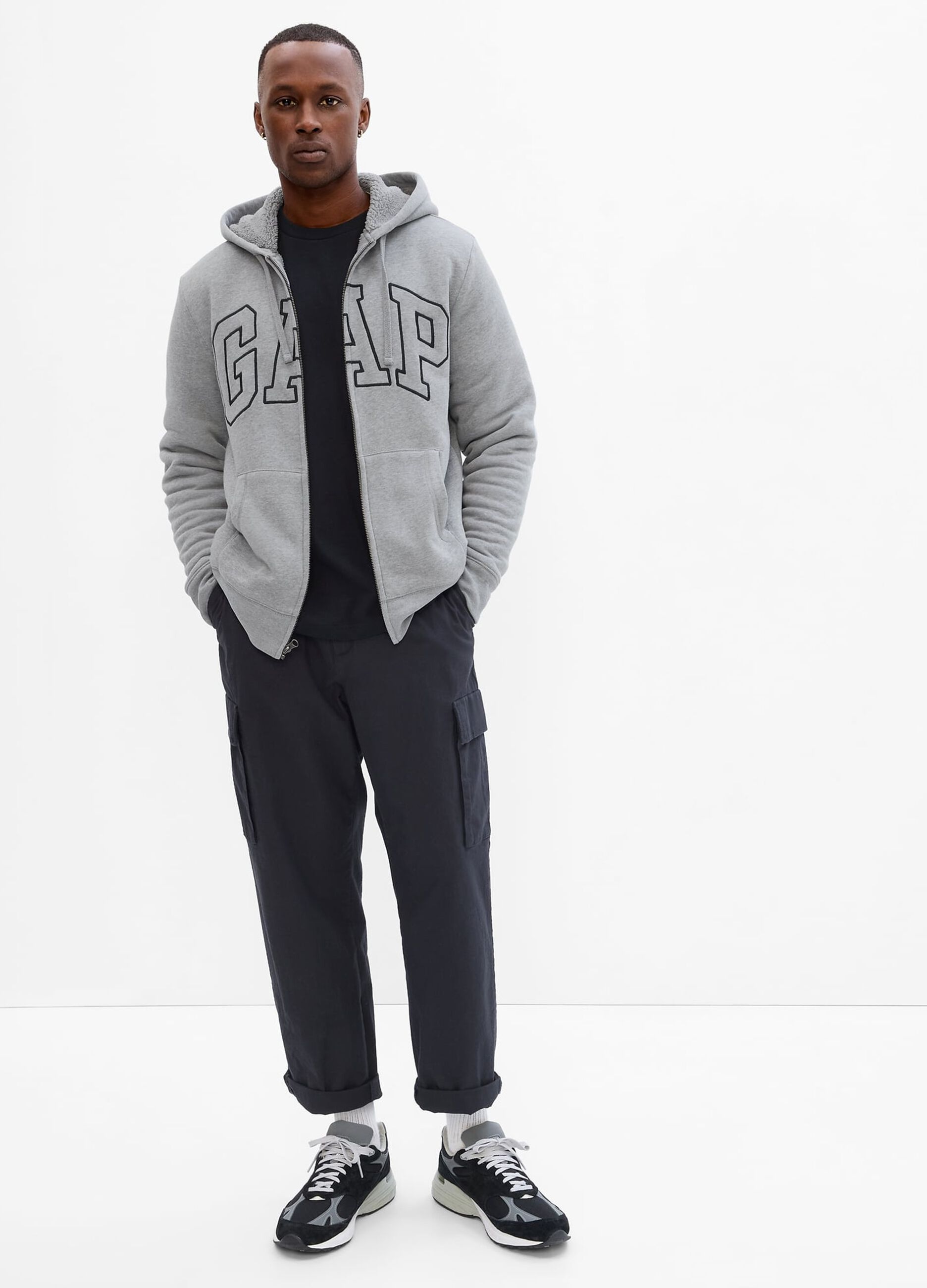 Full-zip hoodie with sherpa lining and logo embroidery