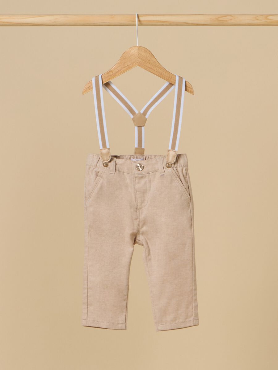 Pantaloni IANA in misto lino con bretelle neonato_0