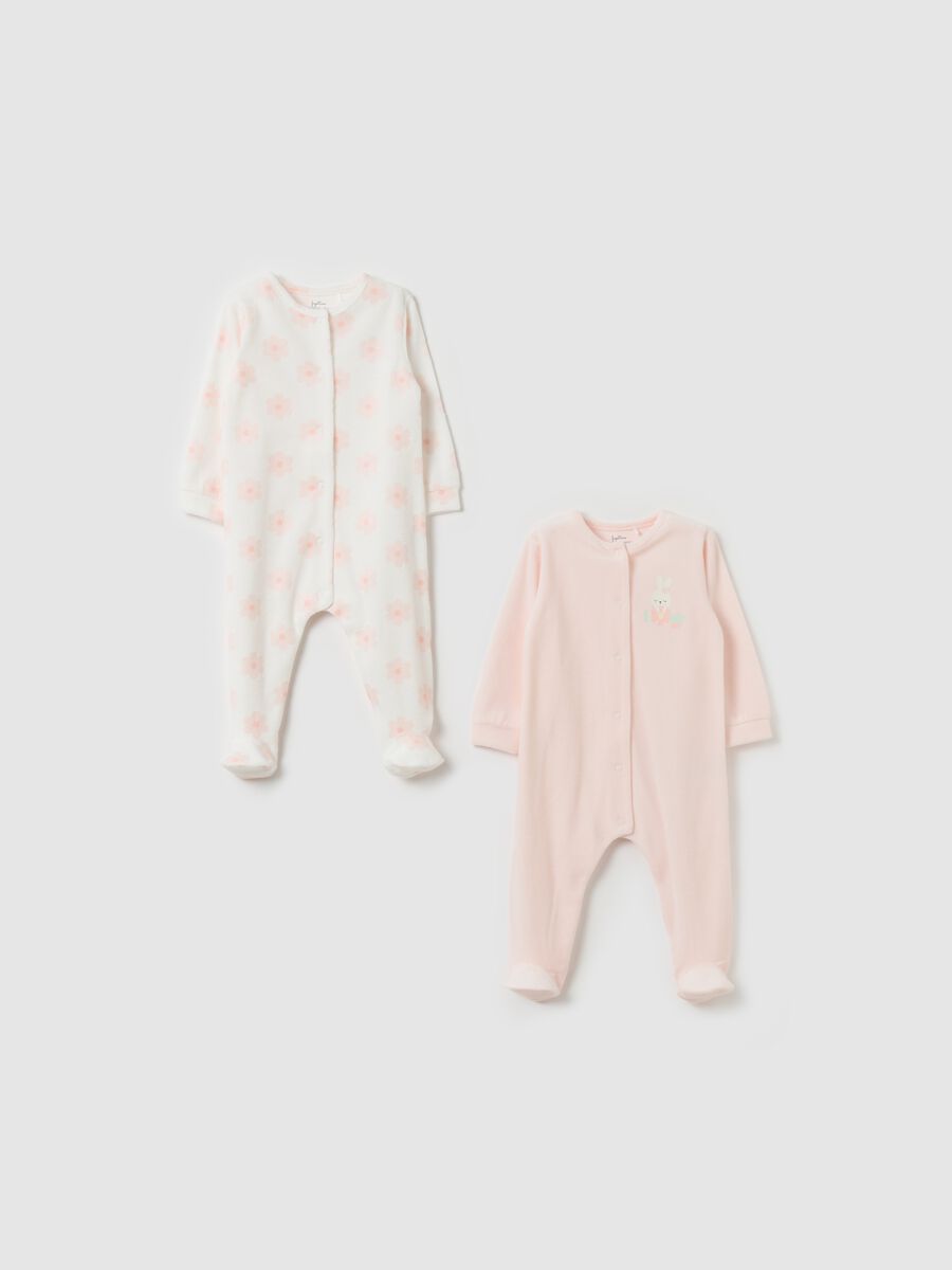 Two-pack velour onesies with feet_0