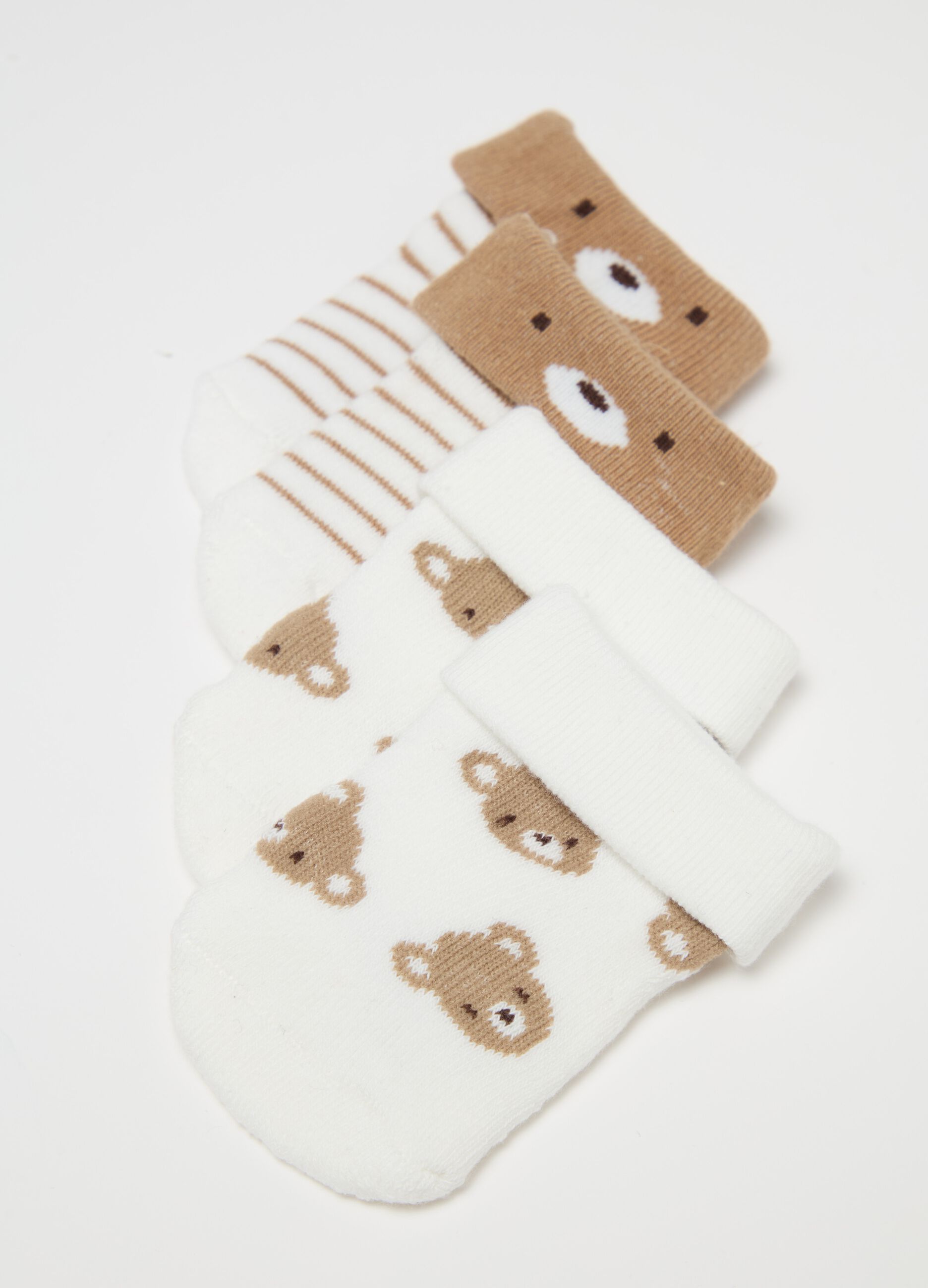 Three-pair pack stretch socks with teddy bear design