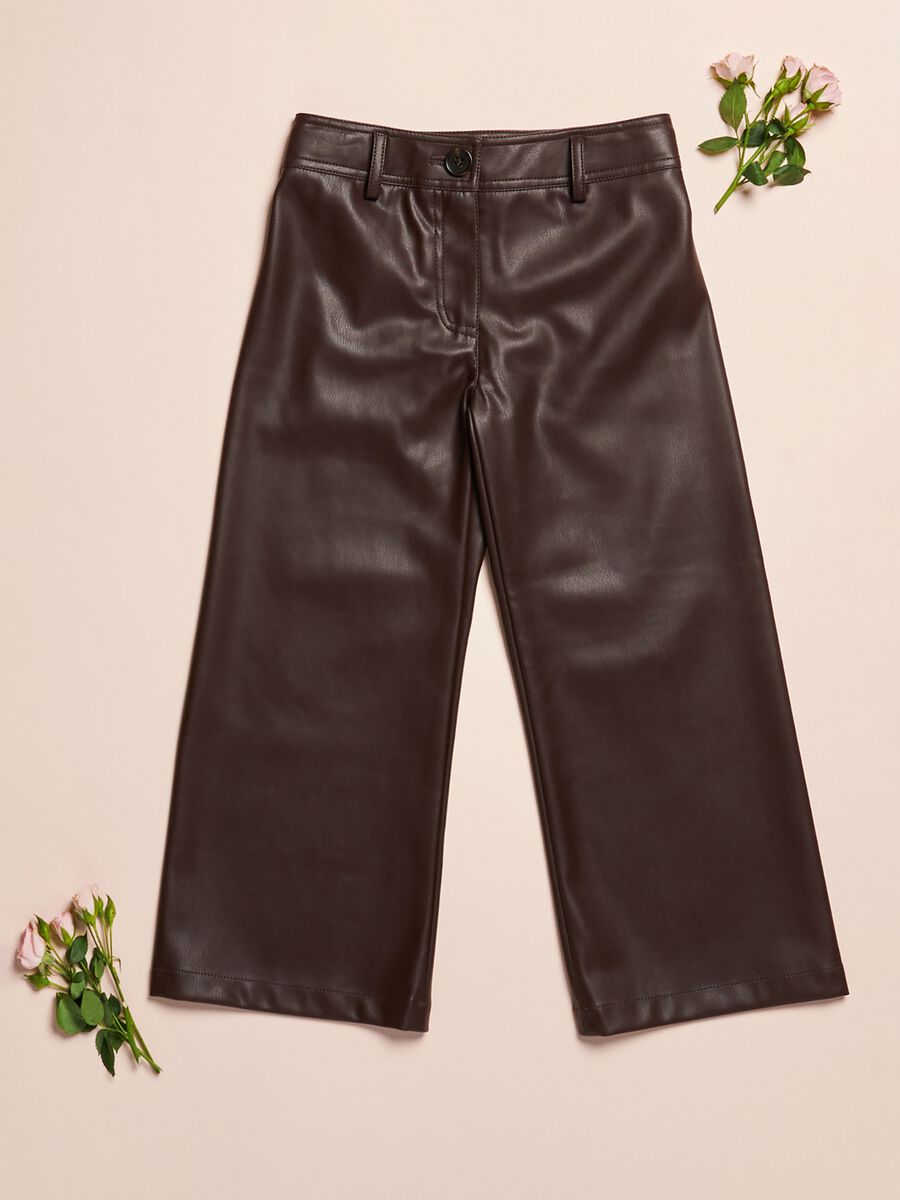 Wide-leg trousers in faux leather_0