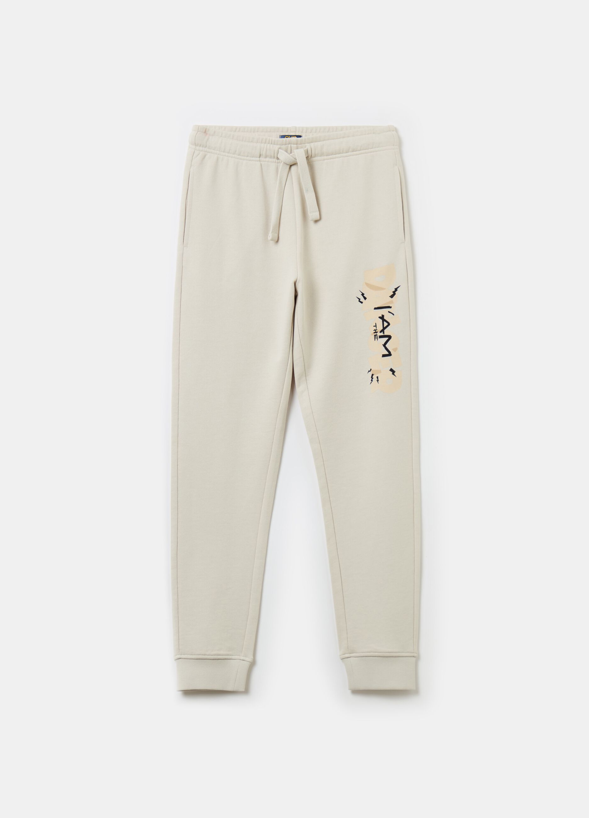 Fleece joggers with drawstring and print