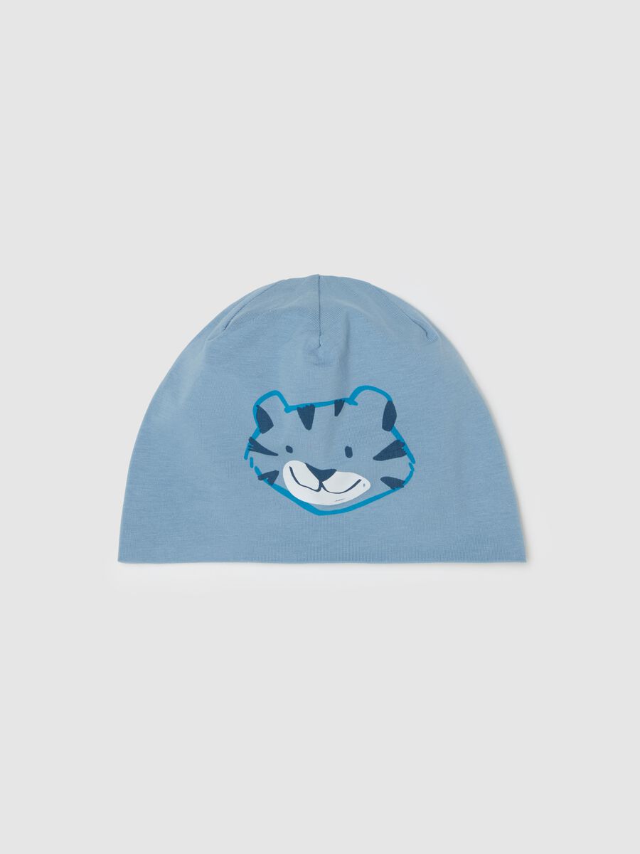 Fleece jersey hat with tiger print_0