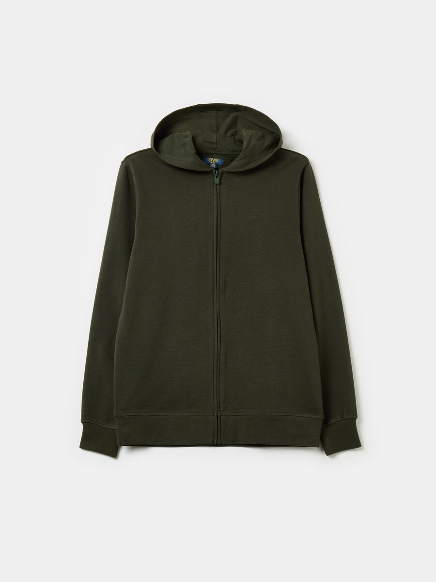 Solid colour full-zip sweatshirt with hood_0