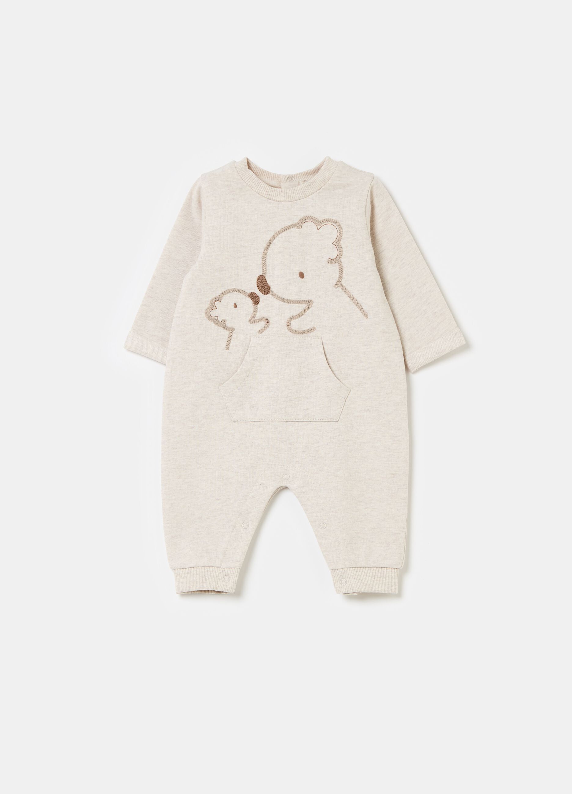 Onesie with small animals embroidery and pocket