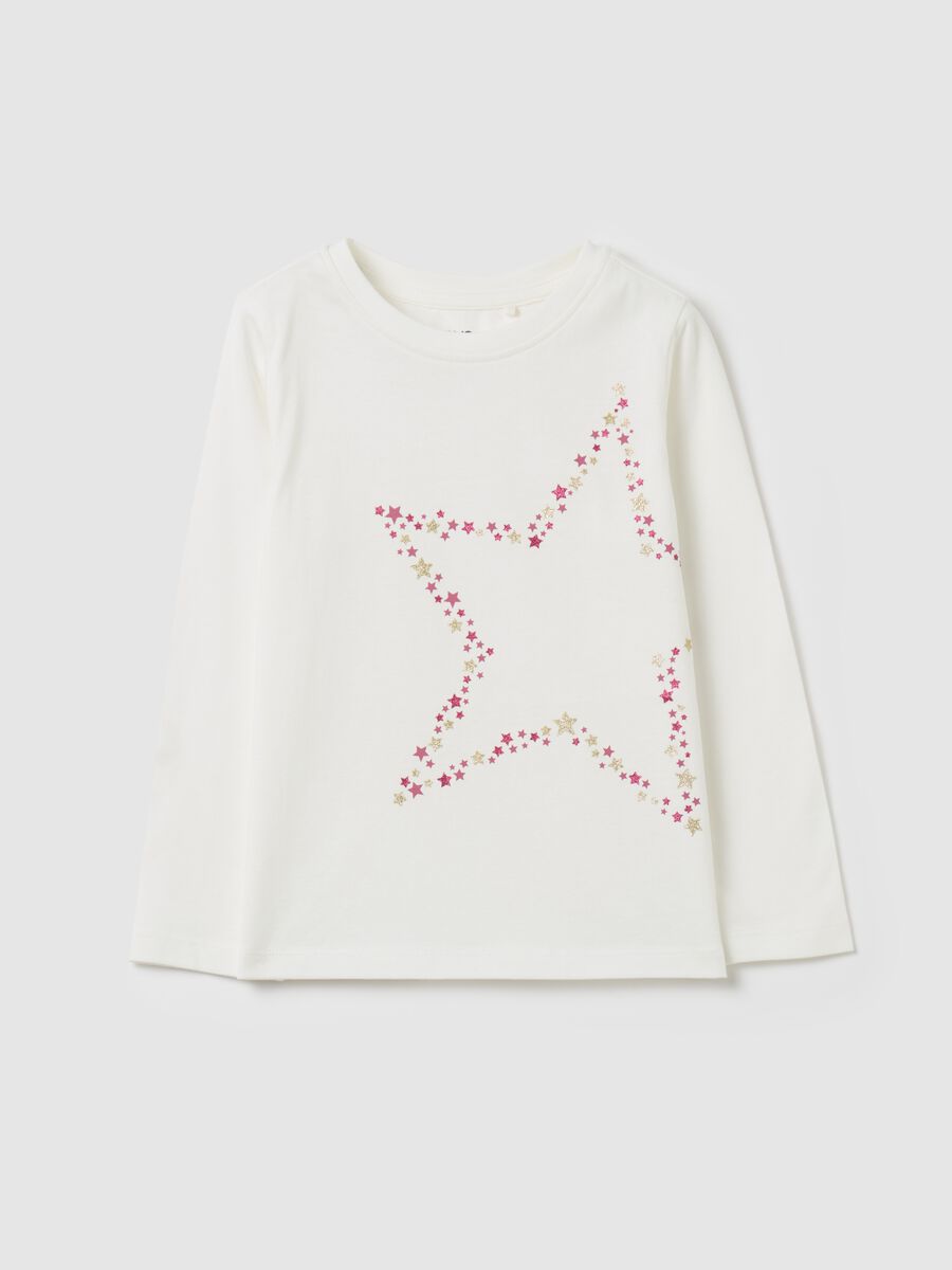 T-shirt with glitter print and long sleeves_0